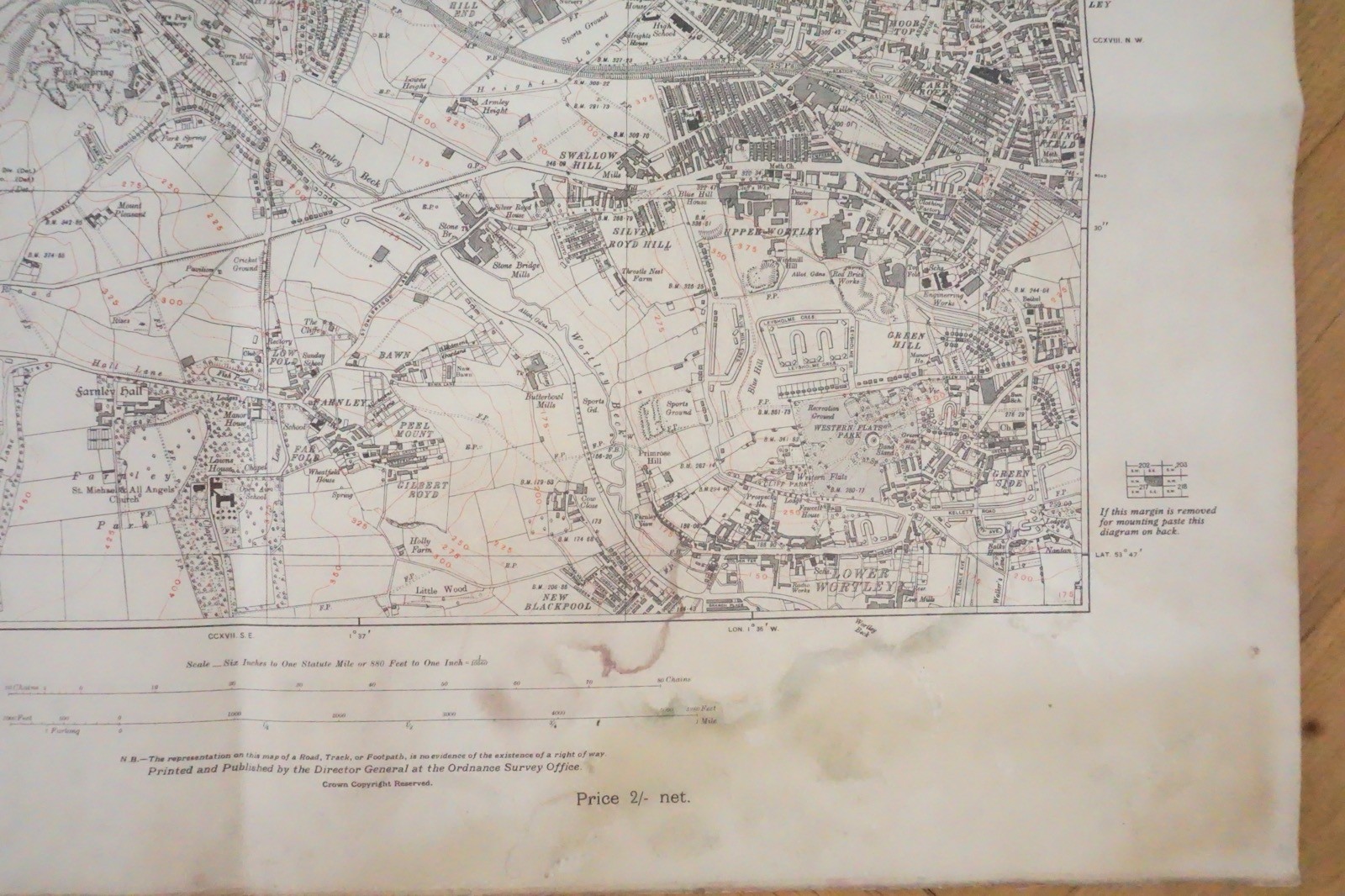 1938 Farnley Littlemoor Bramley Yorkshire LNER LMS Railway OS Linen Map Ref 47 *