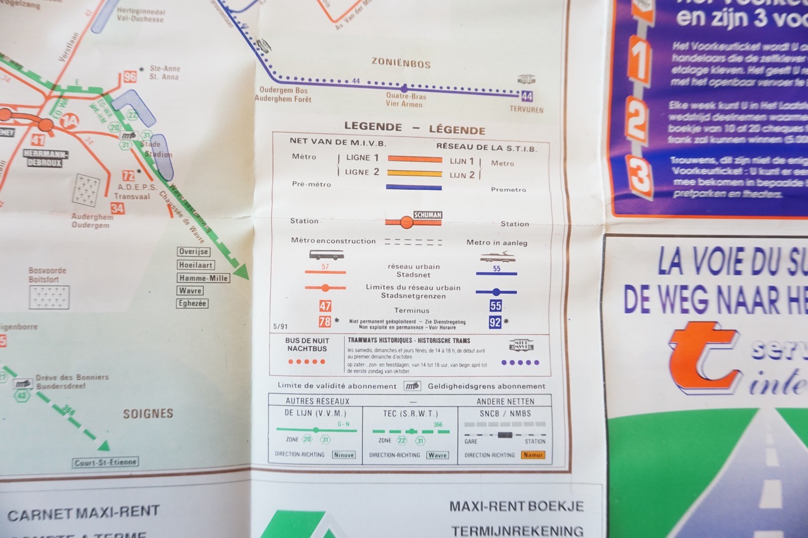 May 1991 Belgium Brussels Tram Tramways Railway Bus Map