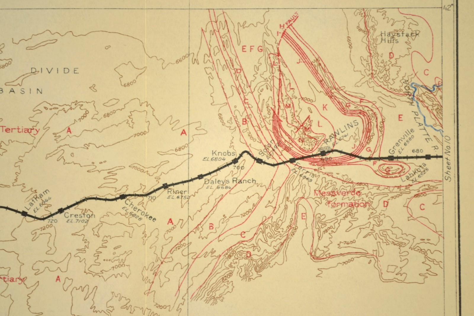 Antique Union Pacific Railroad Map Rawlins Wyoming Red Desert Great Divide Basin