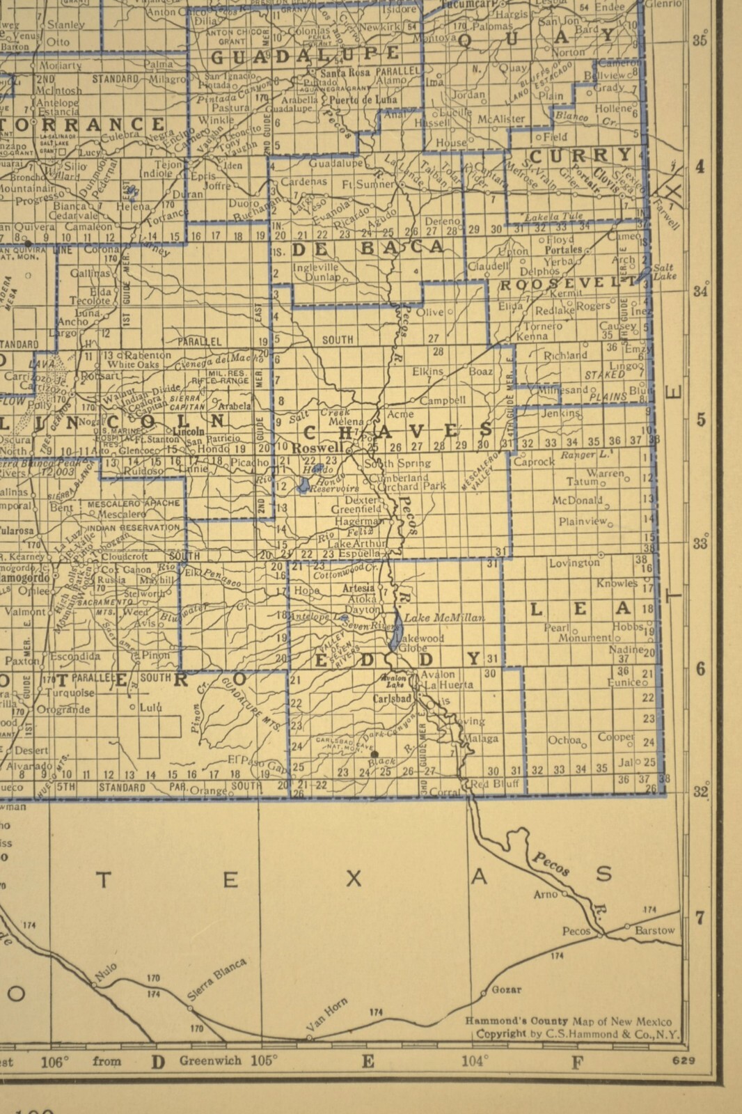 ca 1930 NEW MEXICO Railroad Map Depot Towns Santa Fe Historic Original Atlas Map