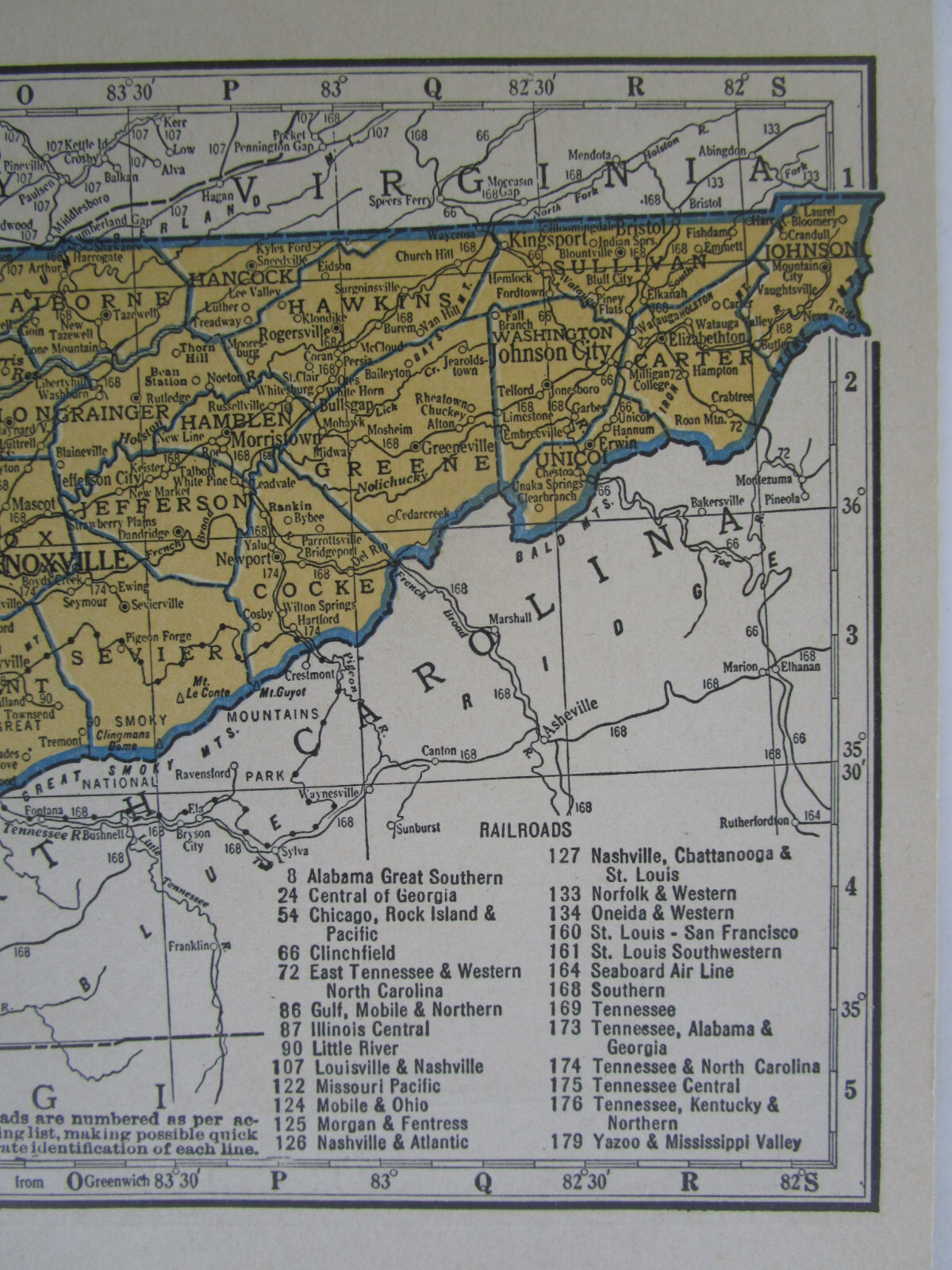 TN SD Vtg 1939 TENNESSEE RAILROAD Map. MORGAN & FENTRESS RR ~or~ SOUTH DAKOTA