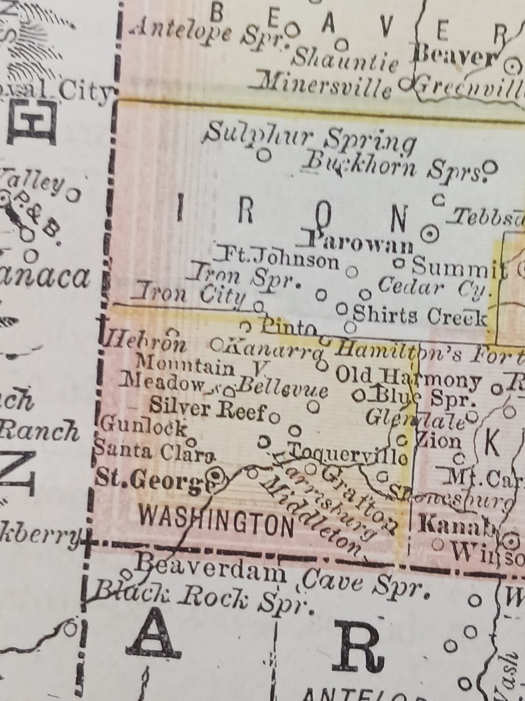 1884 vintage Railroad Map UTAH TERRITORY Train Line Routes Railway Town Stations