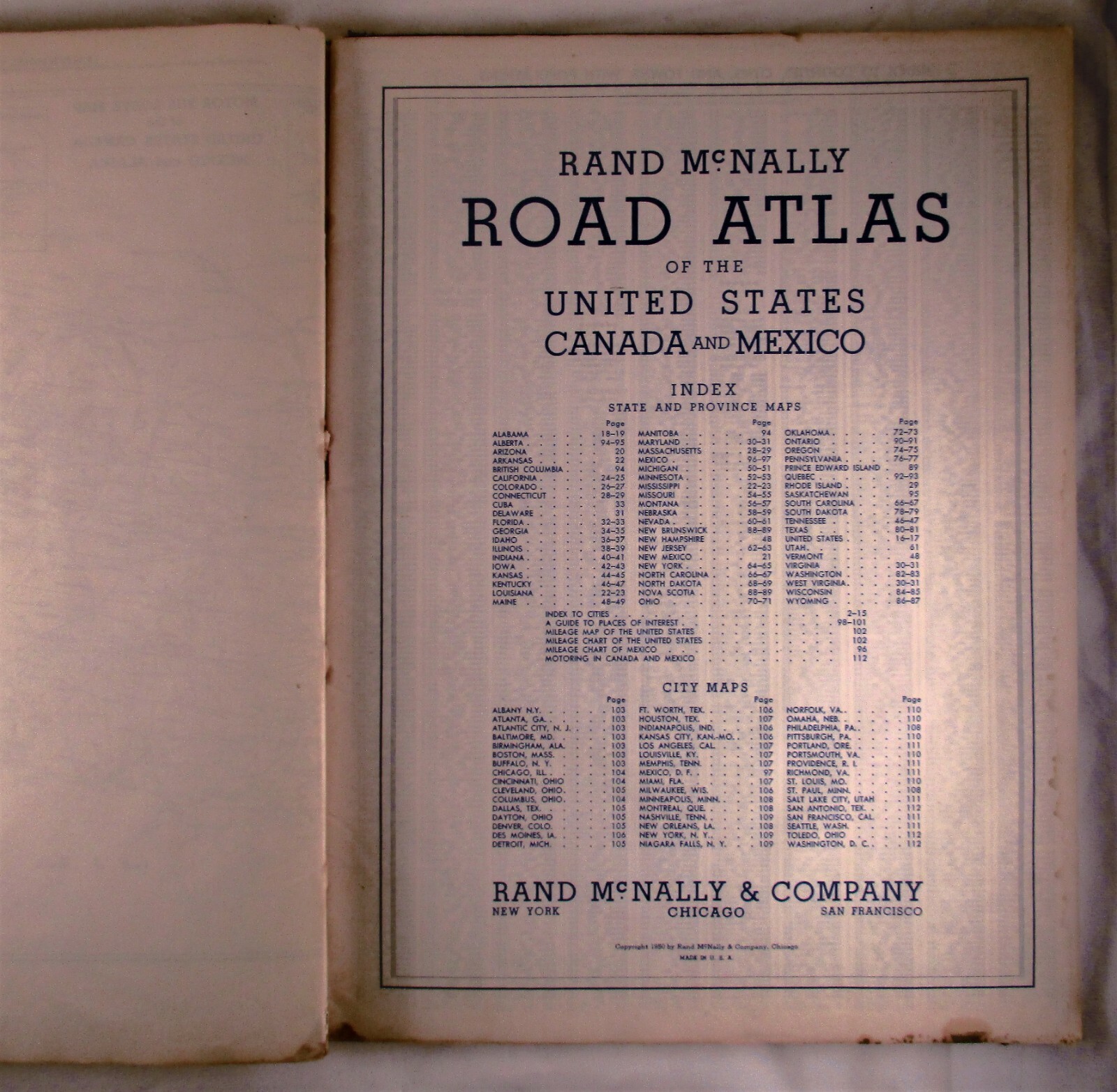 1950 Leahy Hotel Guide Travel Atlas Santa Fe Railrod Canada United States Mexico