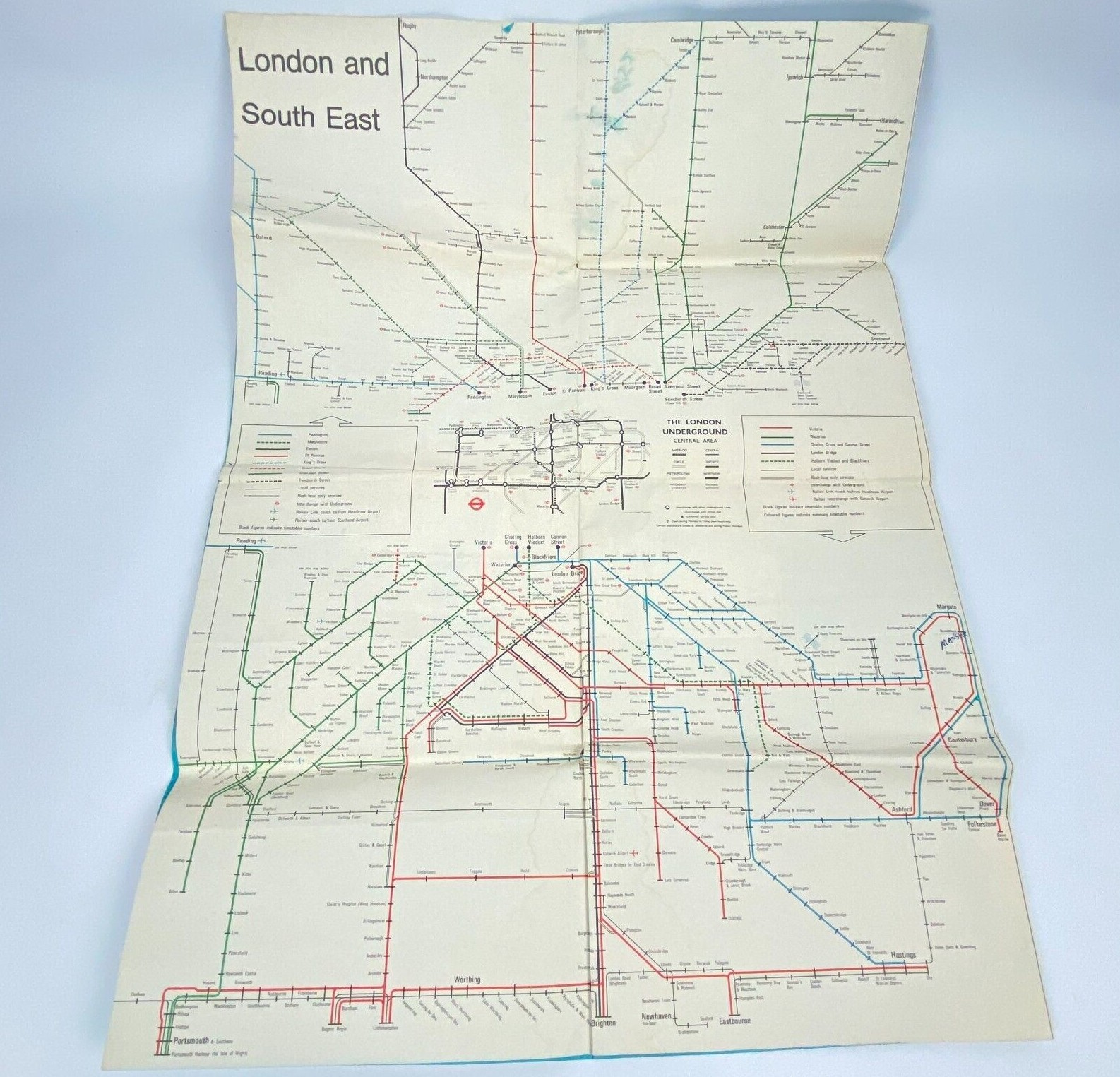 1975 Railroad Map British Rail Passenger Network Railway 23″ x 33″ Train Vintage