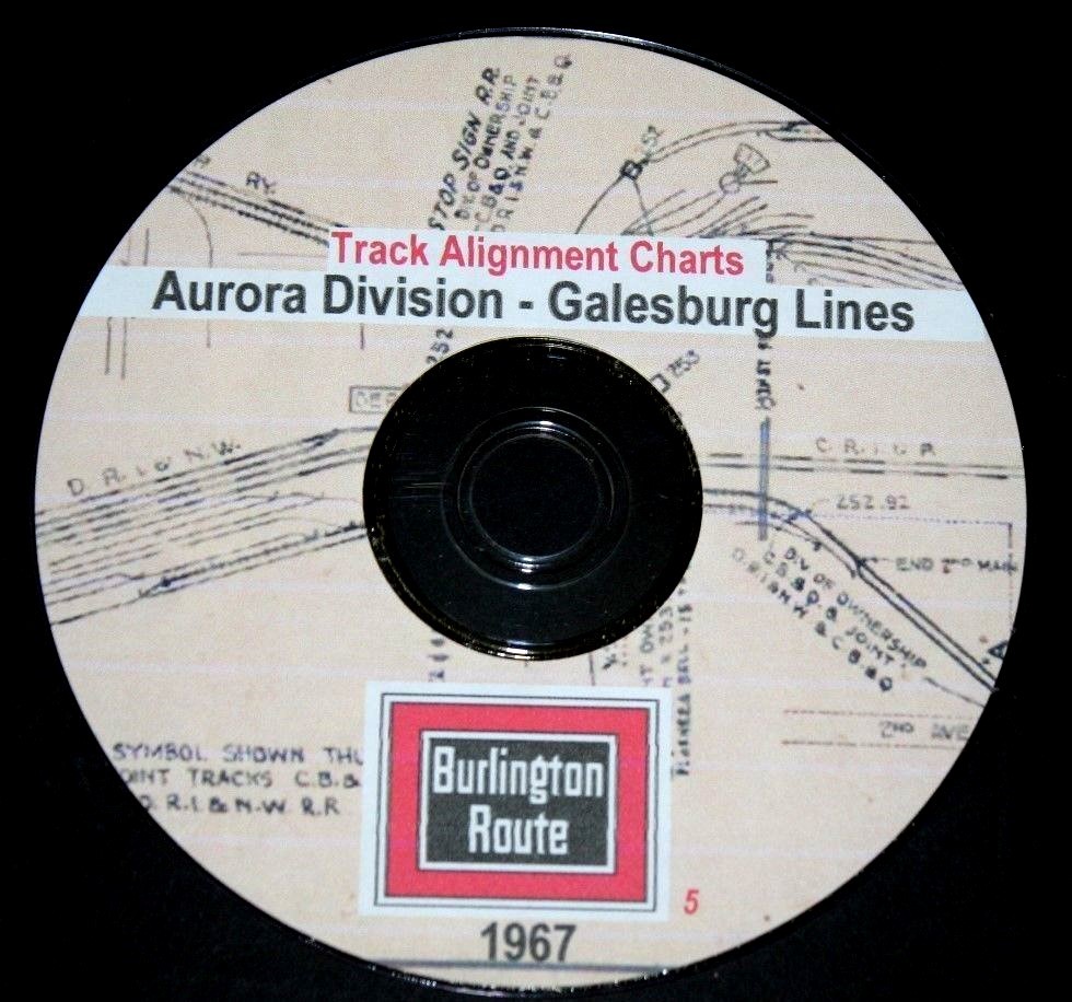 CB&Q RR Burlington Route 1967 Galesburg Line Track Chart PDF Pages on DVD