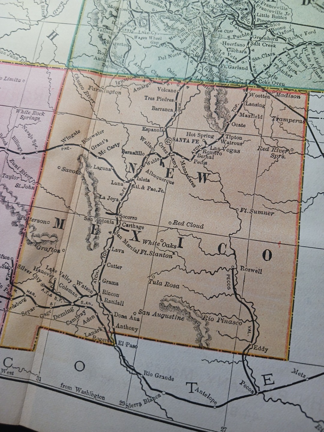 ~1895 Antique Railroad Map UTAH Colorado ARIZONA New Mexico All Train Lines 9×11