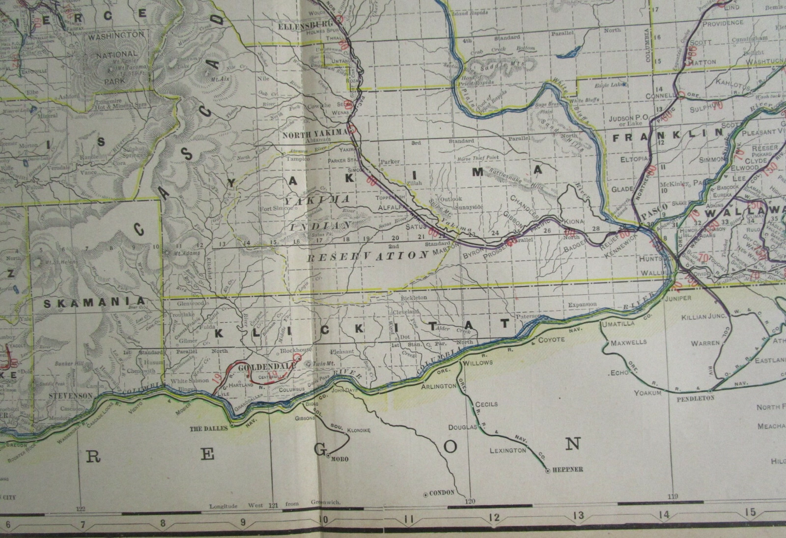 WA 1903 WASHINGTON State STEAM / INTERURBAN ELECTRIC RAILROAD / STEAMSHIP Map