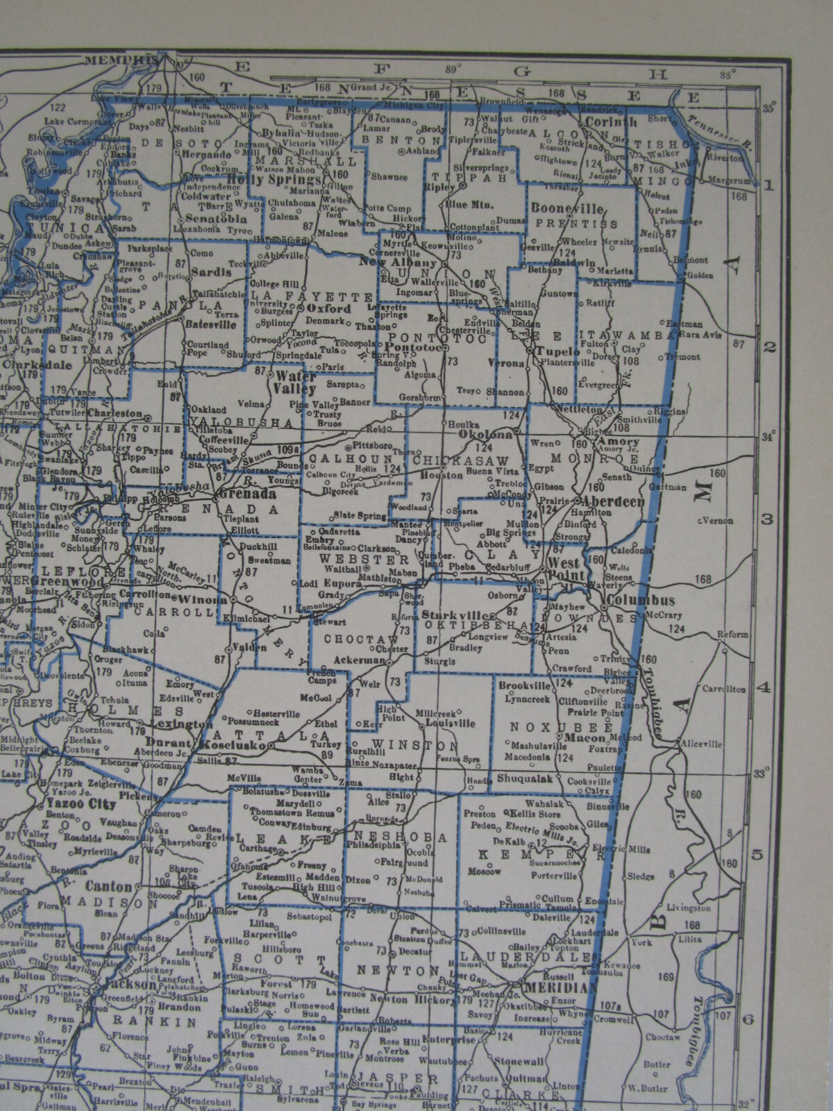 MO MS Vtg 1933 MISSOURI Map DEERING SOUTHWESTERN or MISSISSIPPI. PEARL RIVER VAL