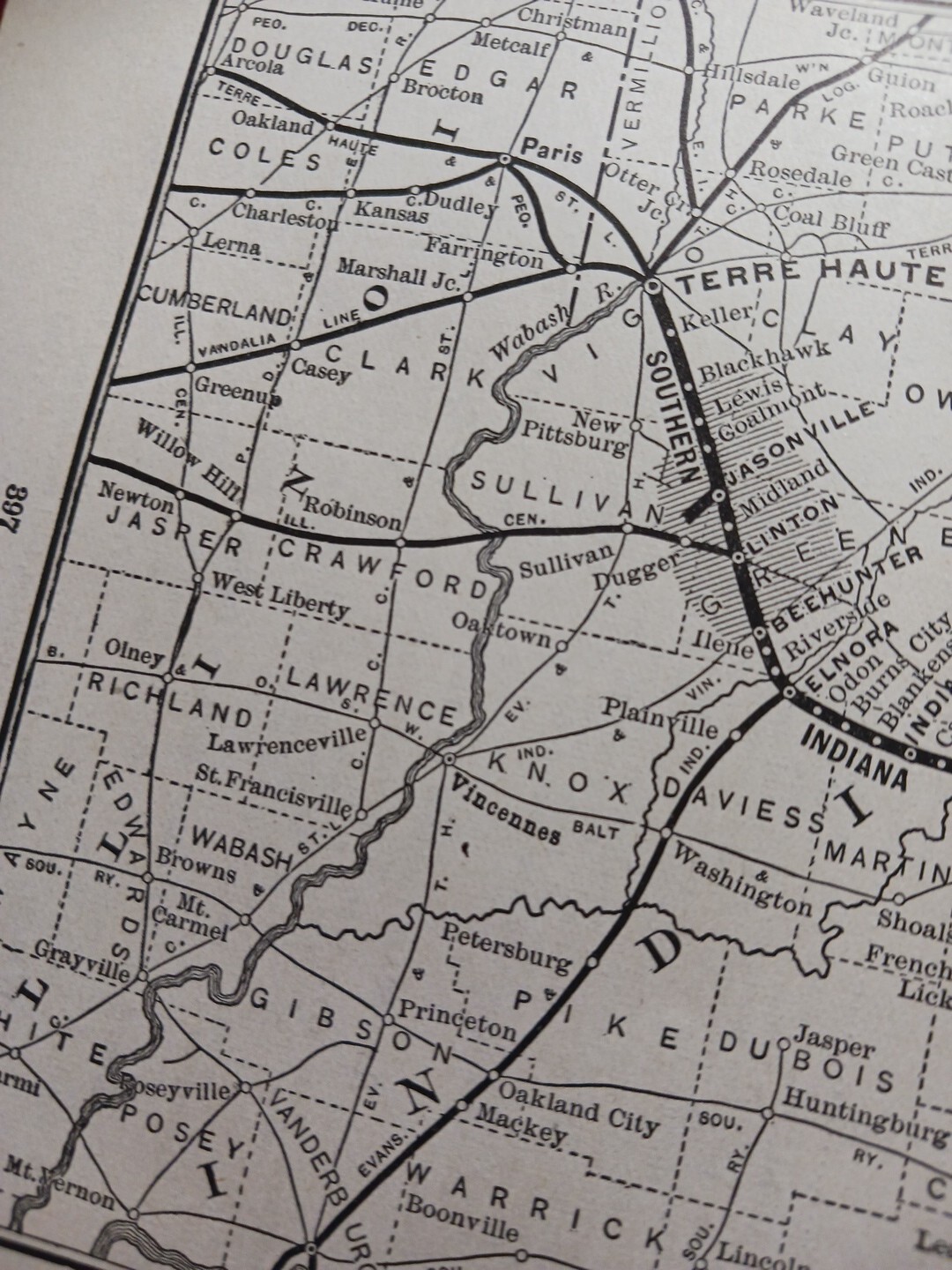 1902 Train Route Map SOUTHERN INDIANA RAILWAY & Connections Coal Field Railroad