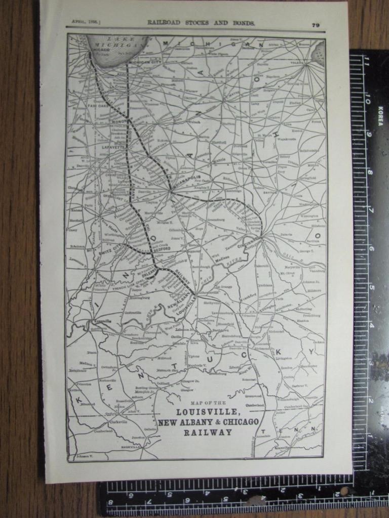 ANTIQUE LOUISVILLE & NEW ALBANY & CHICAGO RAILROAD SYSTEM MAP PRINTED APRIL 1895