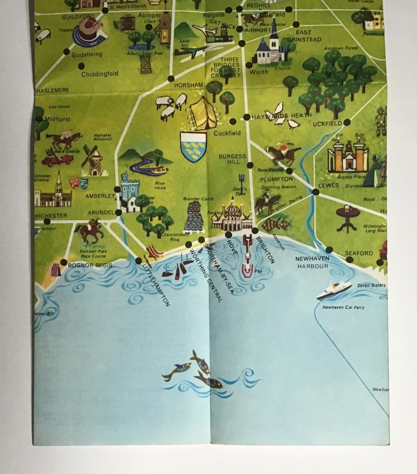 British Railway 1960s Pictorial Map Southern England Region