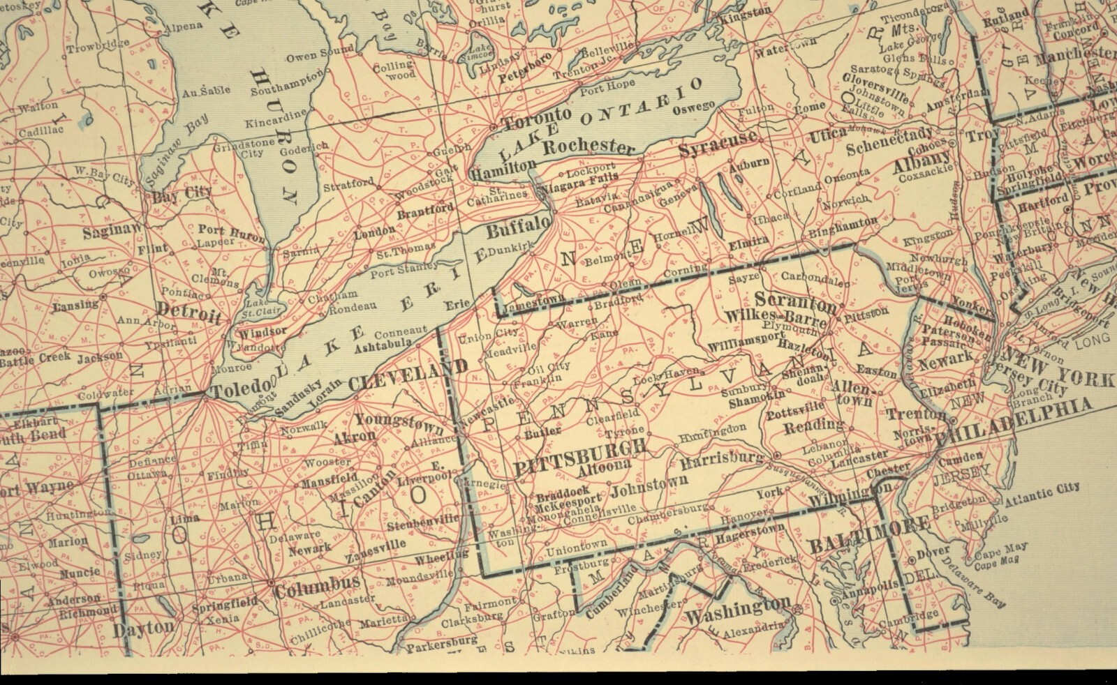 Vintage Eastern UNITED STATES Railroad Map East US Railway Wall Art Antique