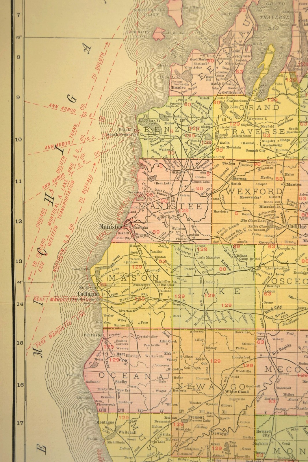 1911 Antique Southern Michigan Railroad Map ORIGINAL Atlas Map DATED
