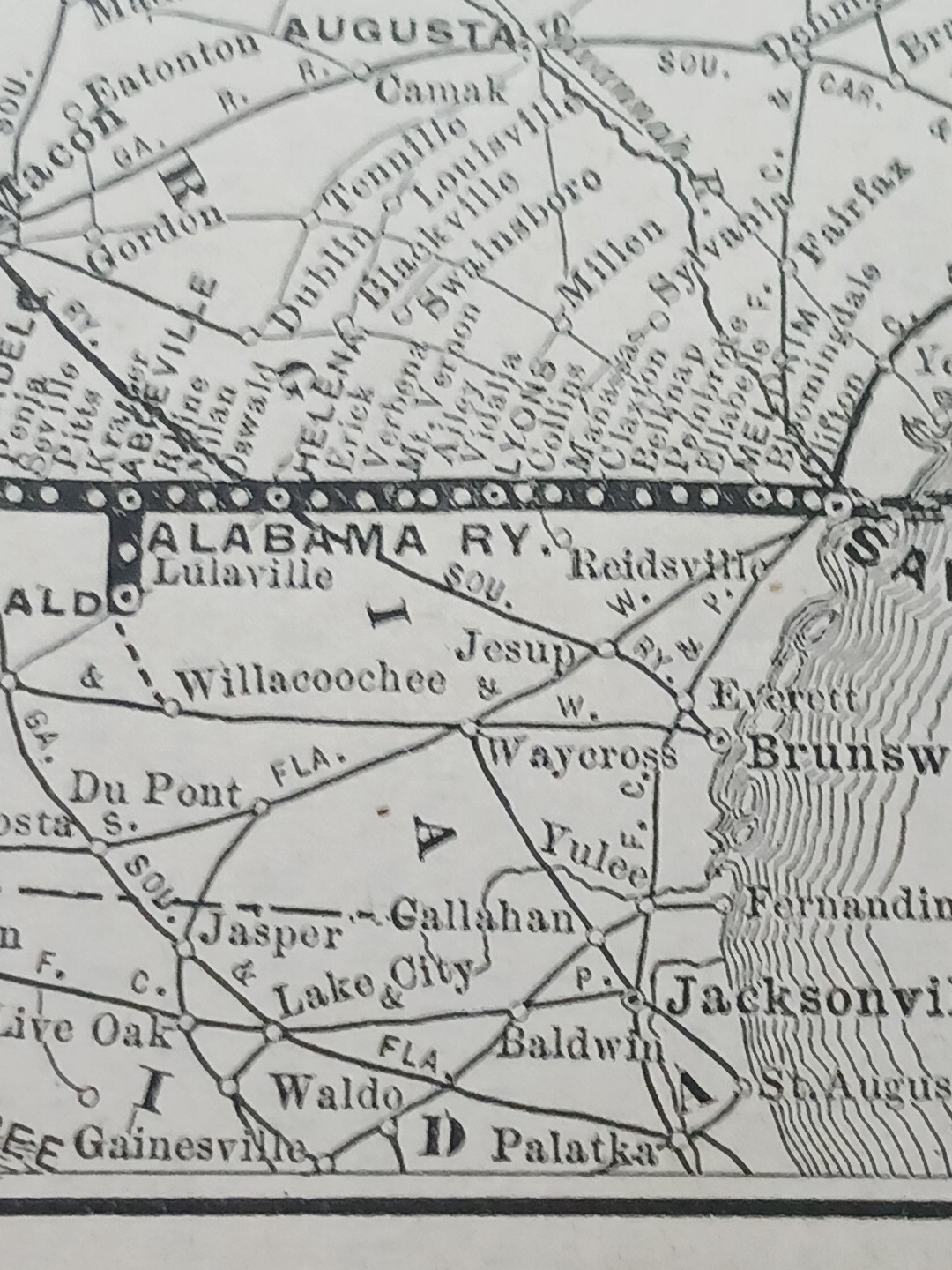 1897 Train Route Map GEORGIA & ALABAMA RAILWAY & Connections Steamship Railroad