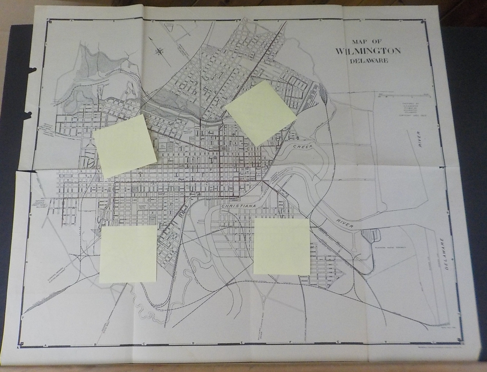 Map Wilmington Delaware 1929 November Approx 24 1/2 X 20 1/2 inches B&O PRR
