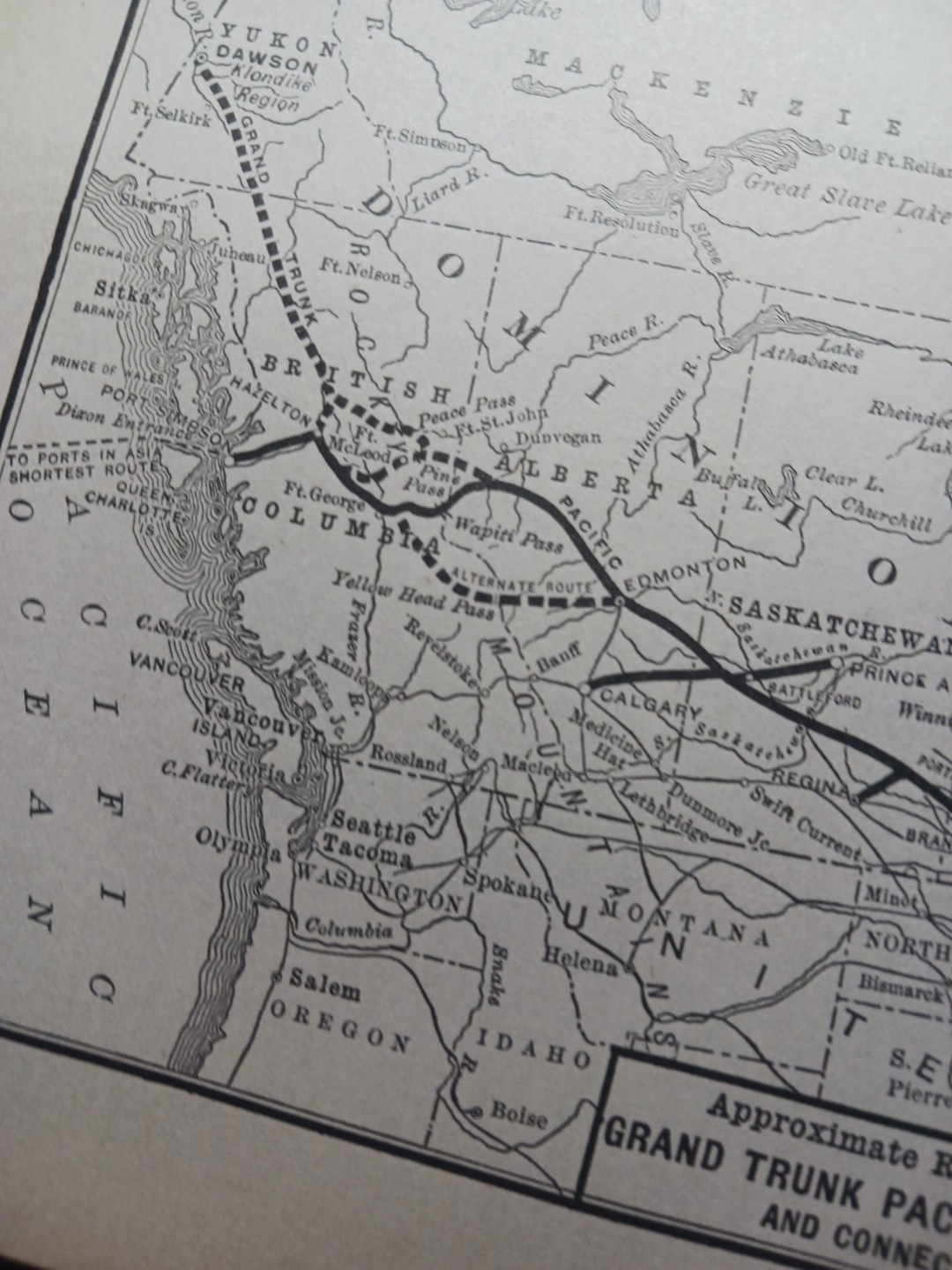 ~1906 Train Route Map GRAND TRUNK PACIFIC RAILWAY Canada Railroad & Connections