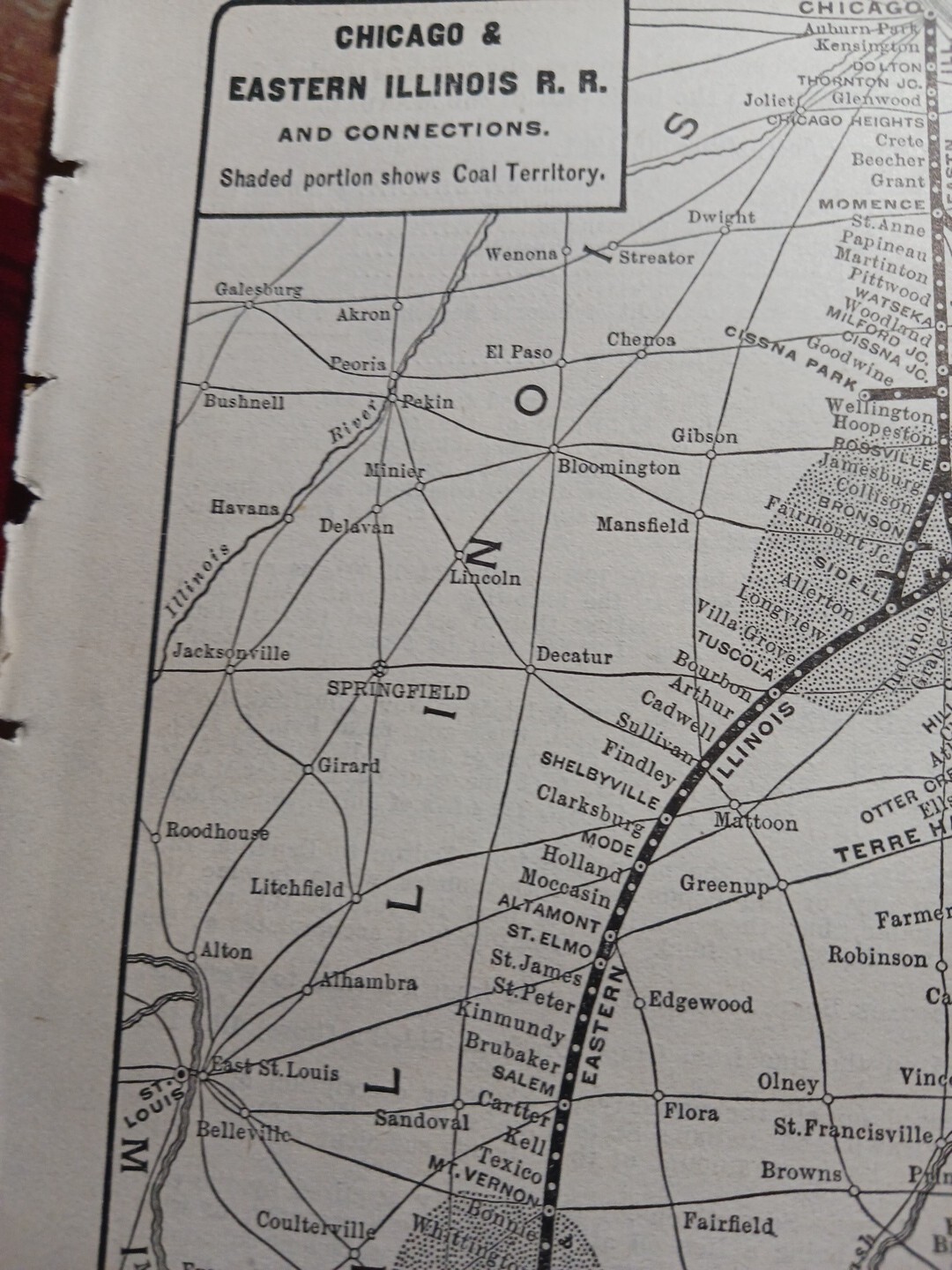 1902 Train Route Map CHICAGO & EASTERN ILLINOIS RAILROAD Coal Territory Indiana