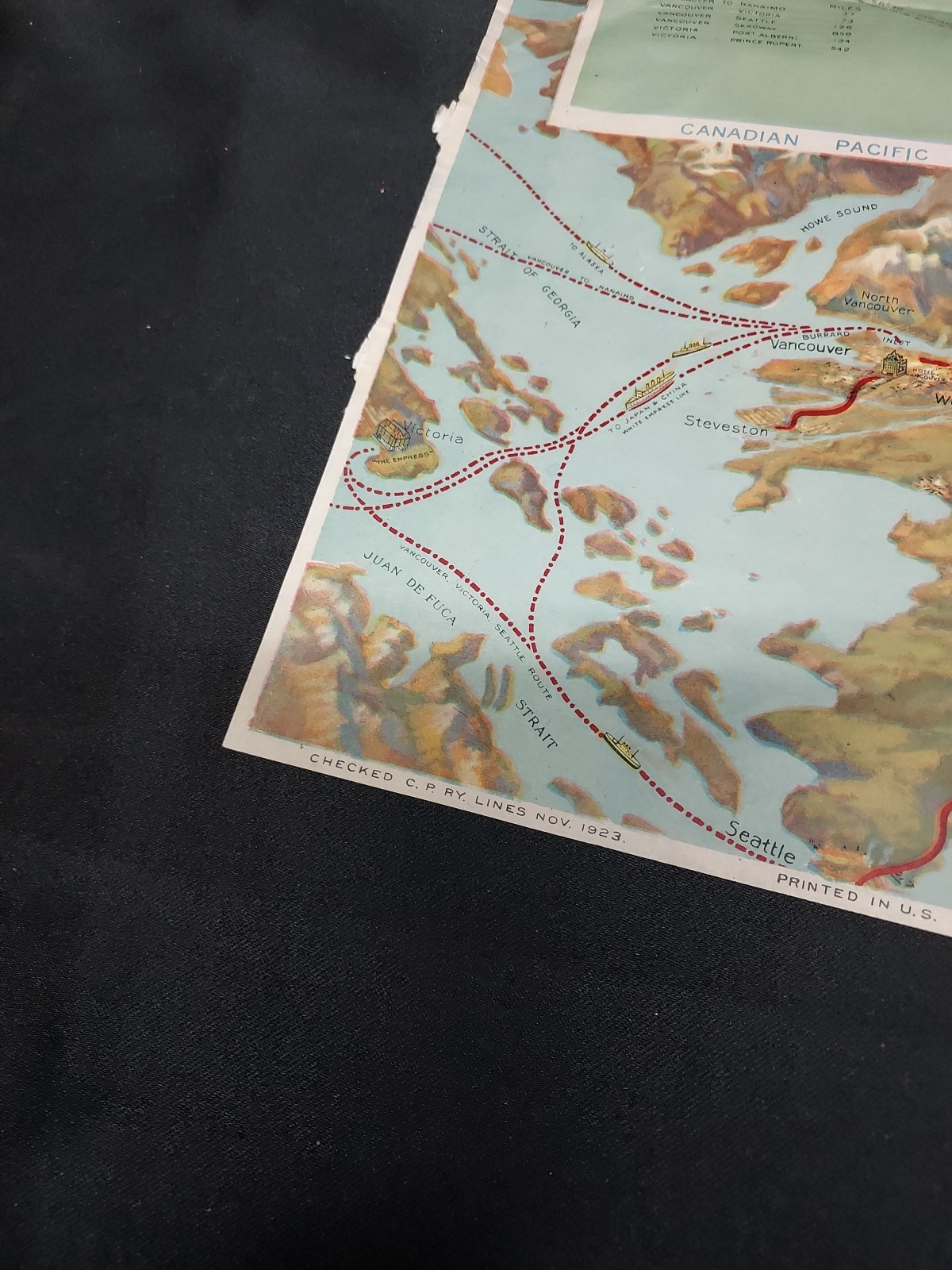 1923 Canadian Rockies Pacific Railway & Steamship Connection Map CPRY 46×17