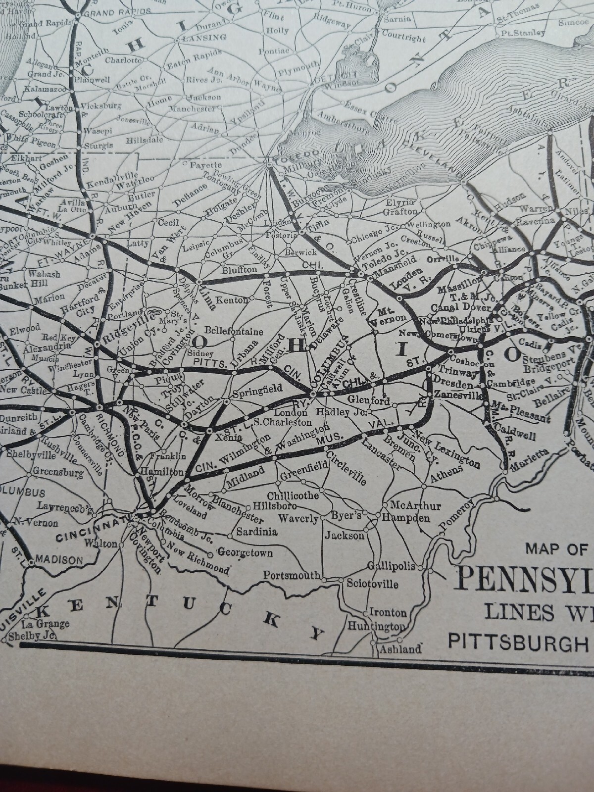☆1895 train map PENNSYLVANIA railroad lines west of Pittsburgh route station