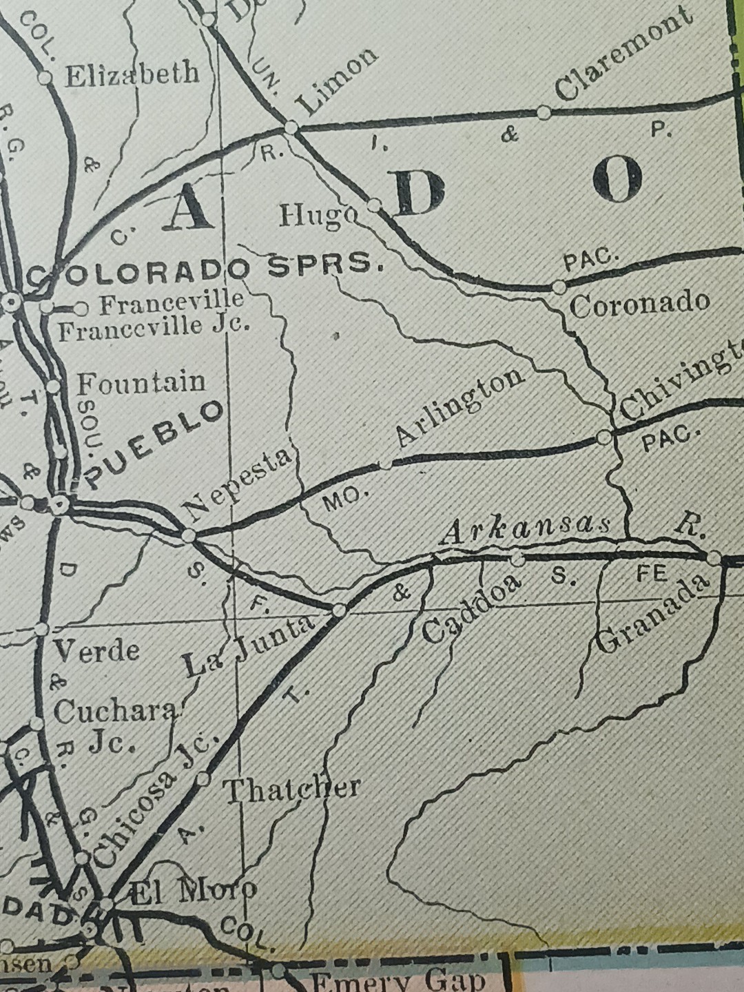 ~1906 Train Route Map COLORADO Utah ARIZONA New Mexico all Railroad Lines 11×9″