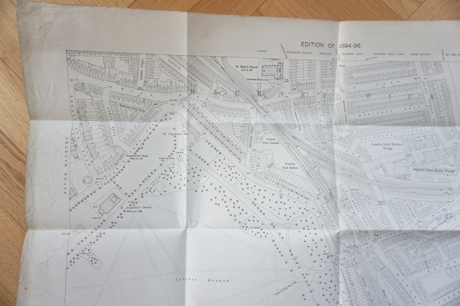 1894 Hackney Wick Victoria Park Station London GER Railway OS Railway Map *