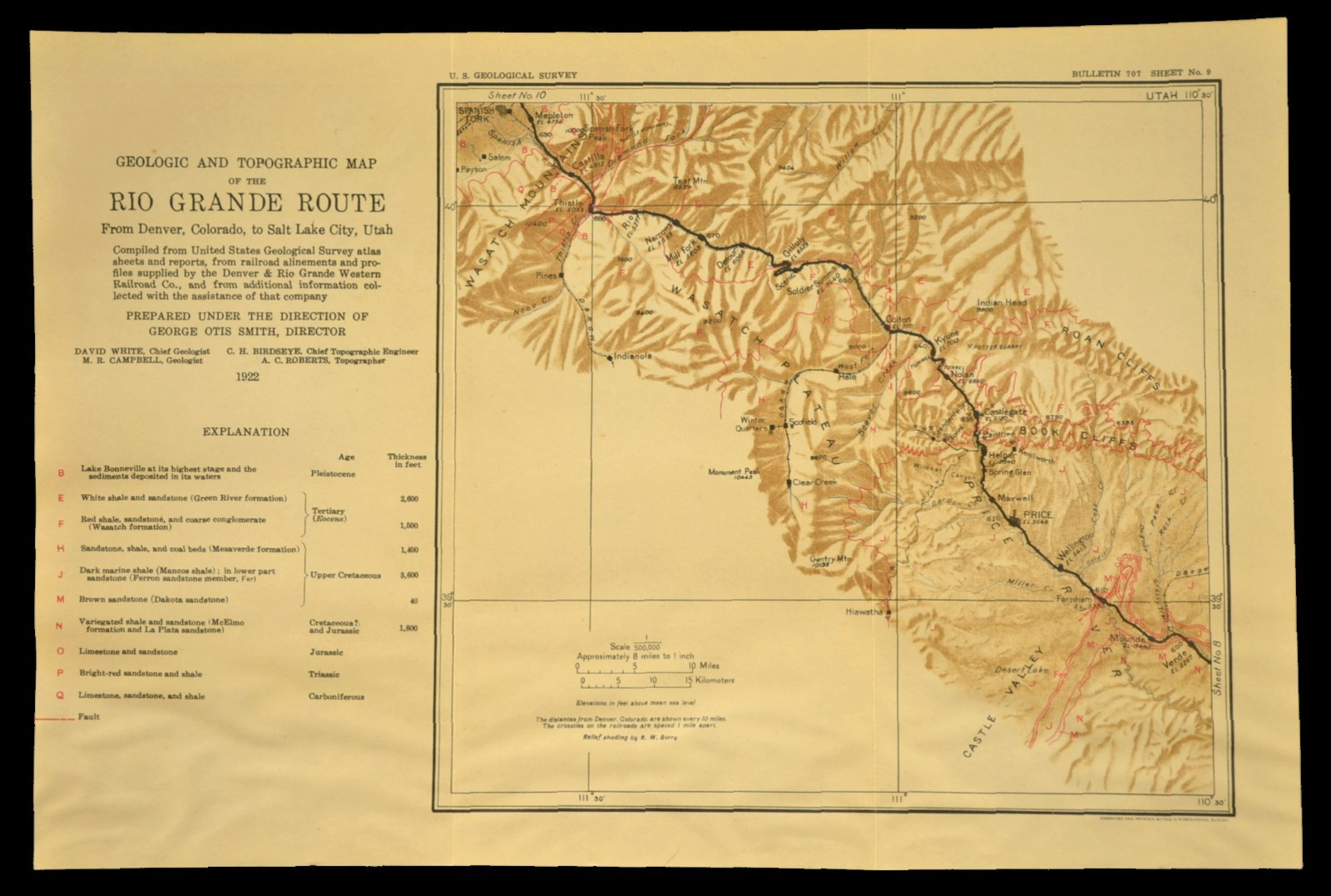 1922 Antique Denver Rio Grande Railroad Map Spanish Fork Utah Price Castlegate