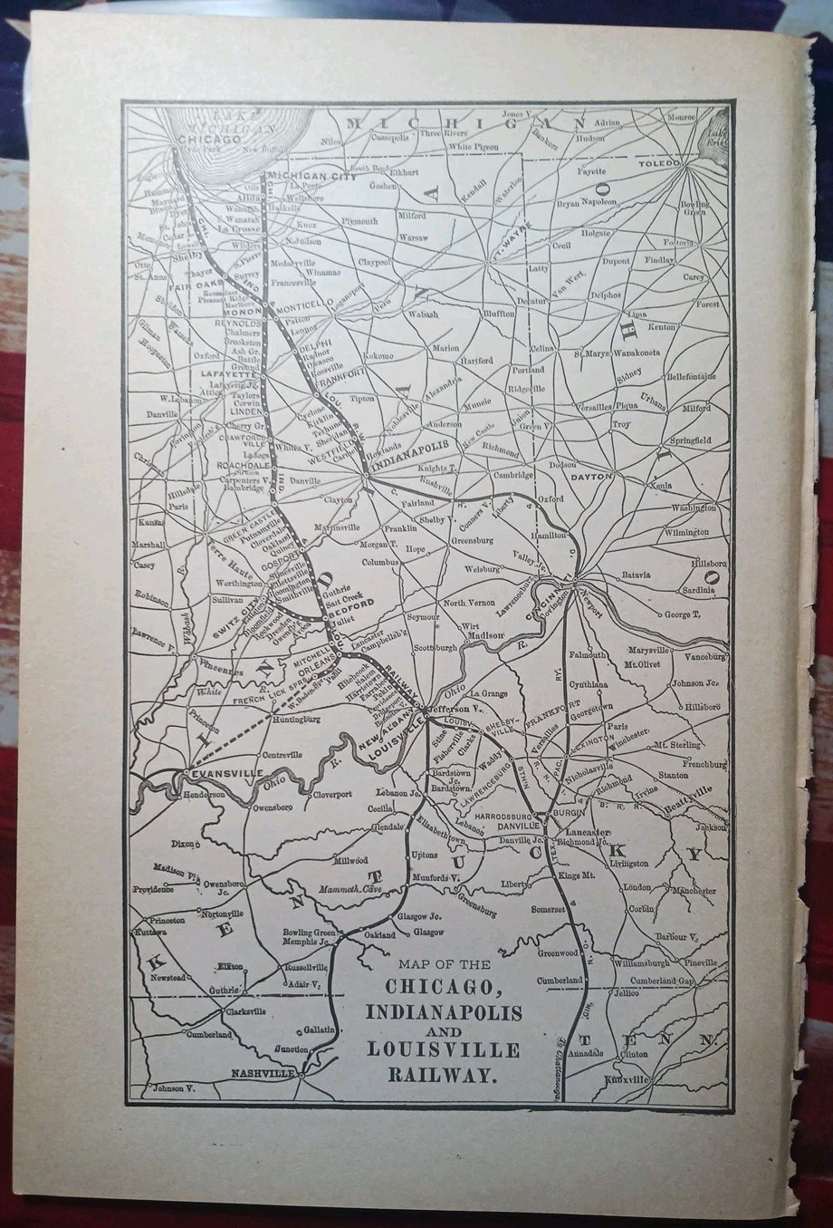 ~1898 Train Route Map CHICAGO INDIANAPOLIS & LOUISVILLE RAILWAY railroad station