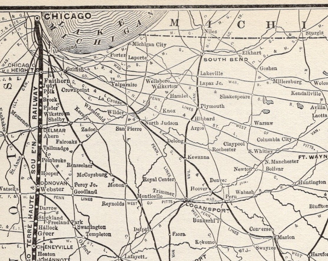 1914 Antique Chicago Terre Haute and Southeastern Railway Map Railroad Map #1941