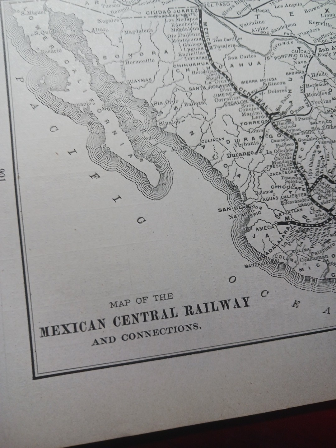 1897 Train Route Map MEXICAN CENTRAL RAILWAY Tampico Mexico Railroad Steamship