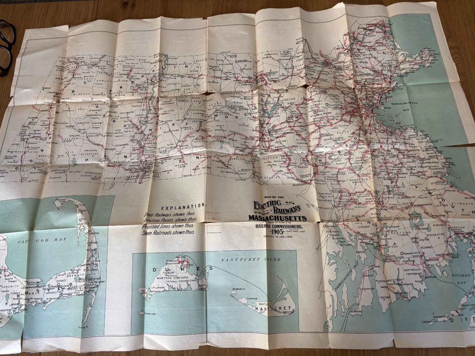 1905 folding map ELECTRIC RAILWAYS OF MASSACHUSETTS GEORGE WALKER RAILROAD 28X38
