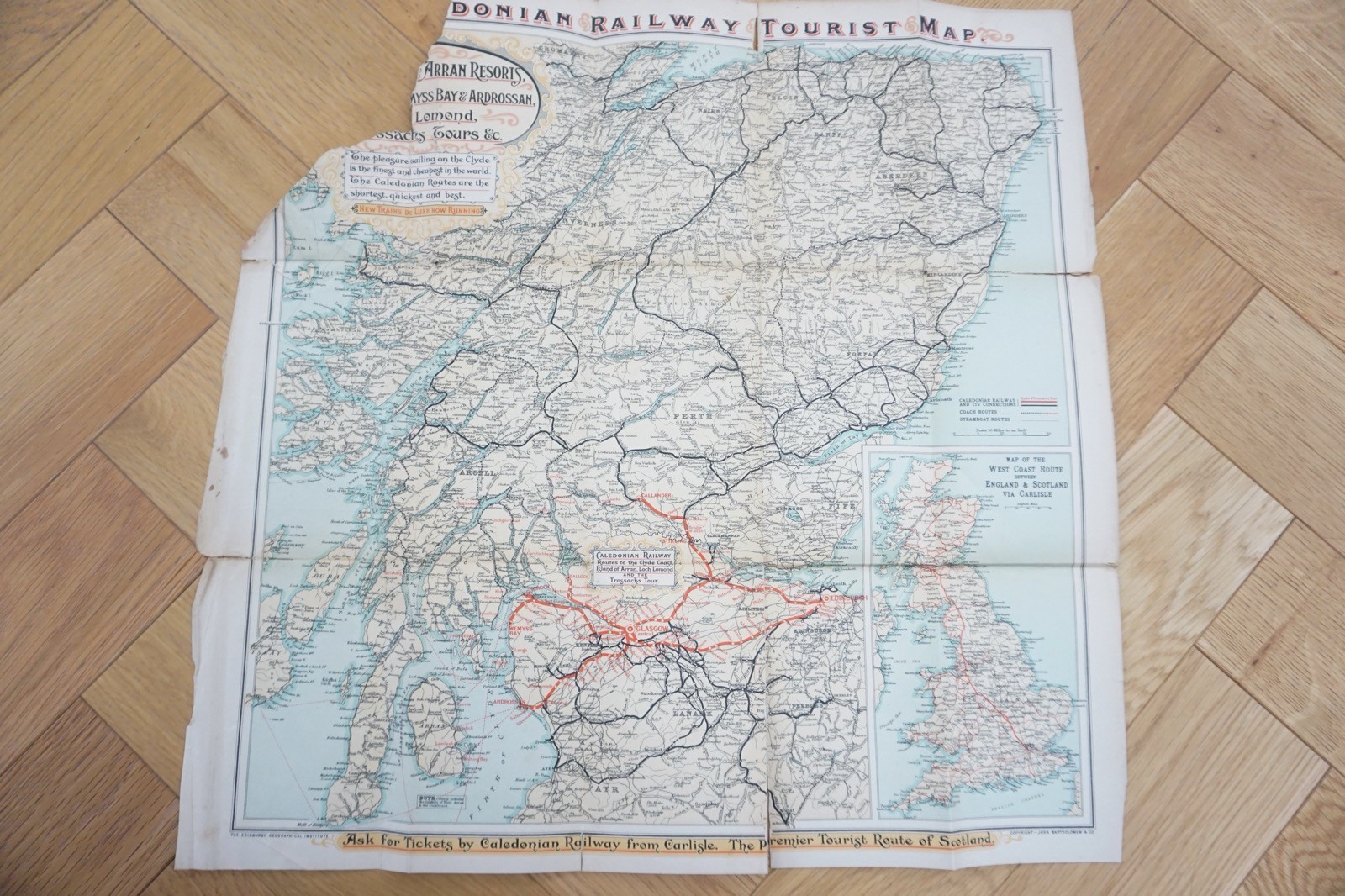 1912 LNWR Caledonian Railway Scotland Original Railway Map