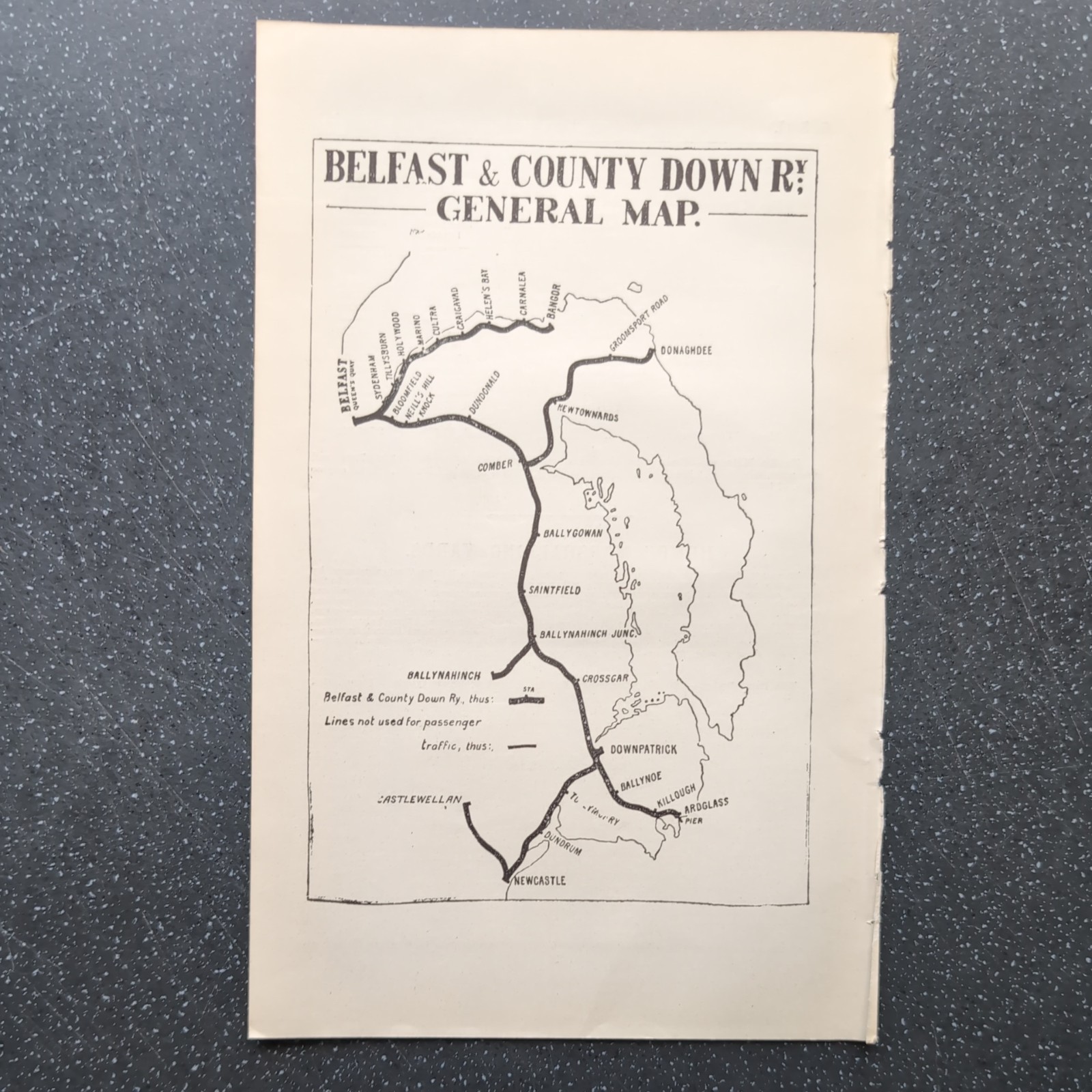 Original 1929 Map of Belfast and County Down Railway General Map