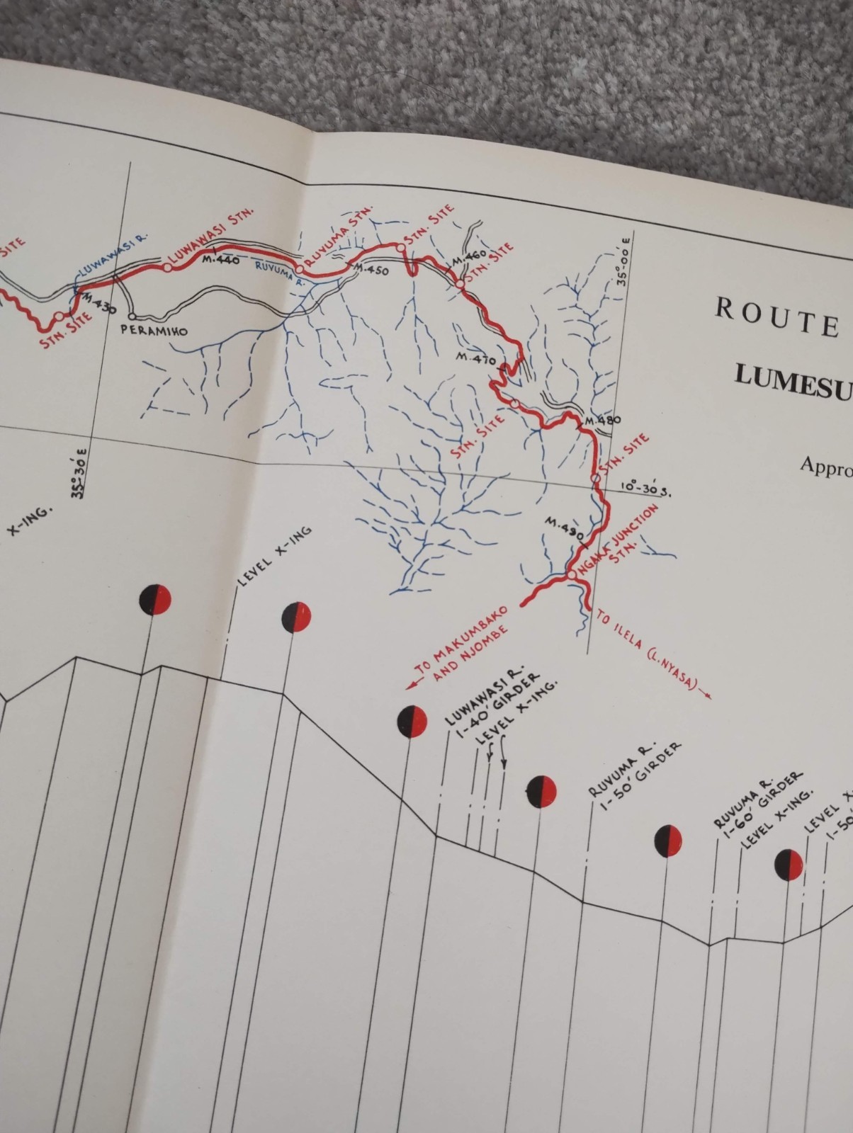 1952 East African Railways Map of Route: Lumesule to Ngaka Junction (Tanzania)