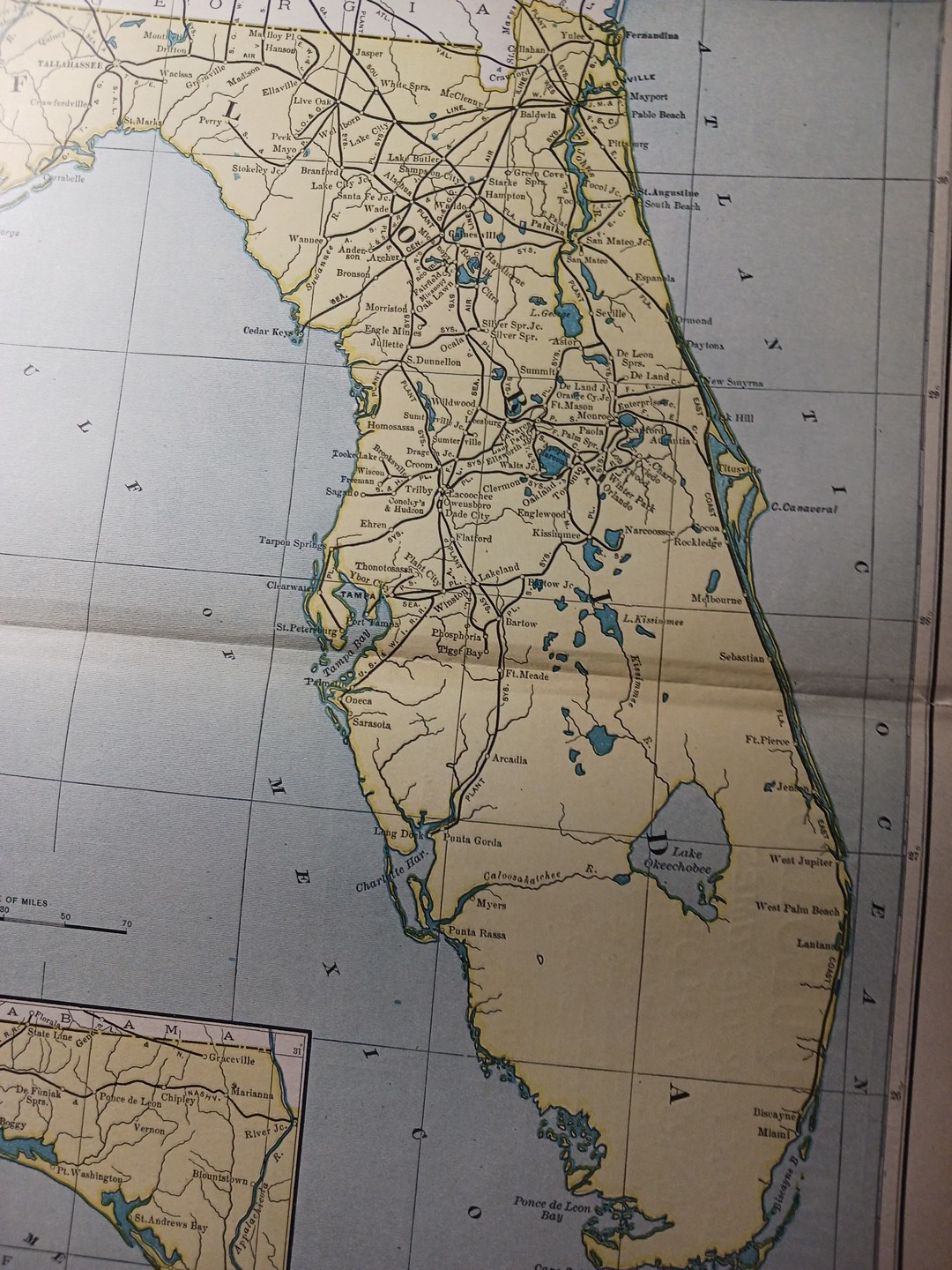 ~1904 Vintage Railroad Map FLORIDA all Lines Trains & Depots marked 11″x9″ Rare