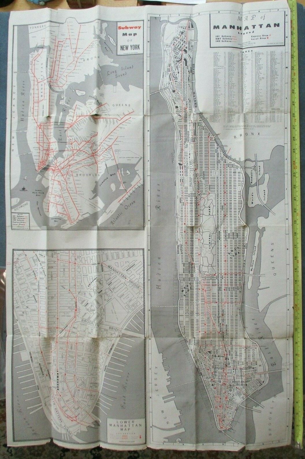 1950s? New York City 4 Transit Maps Hansens IND BMT IRT Subway Brooklyn Queens +