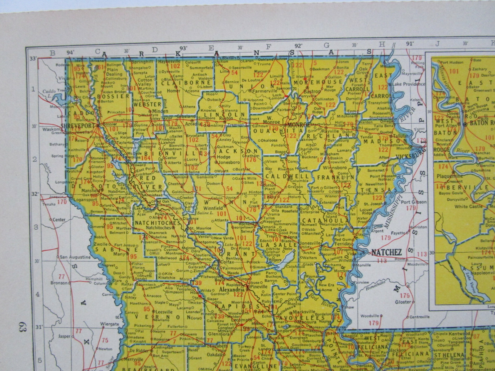 LA ME 1942 LOUISIANA RAILROAD Map OUACHITA & N’WSTRN RR ~or~ MAINE. MONSON RR