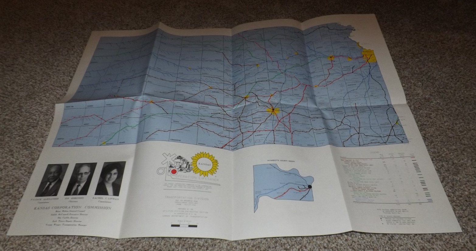 KANSAS ORIGINAL 1994 21″ X 28″ OFFICIAL STATE RAILROAD MAP