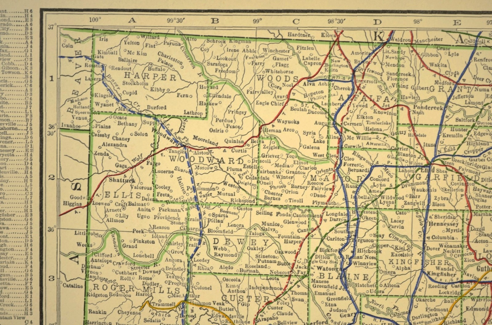 1914 Antique Map of OKLAHOMA Railroads Map ORIGINAL Atlas Map CRI&P RR DATED