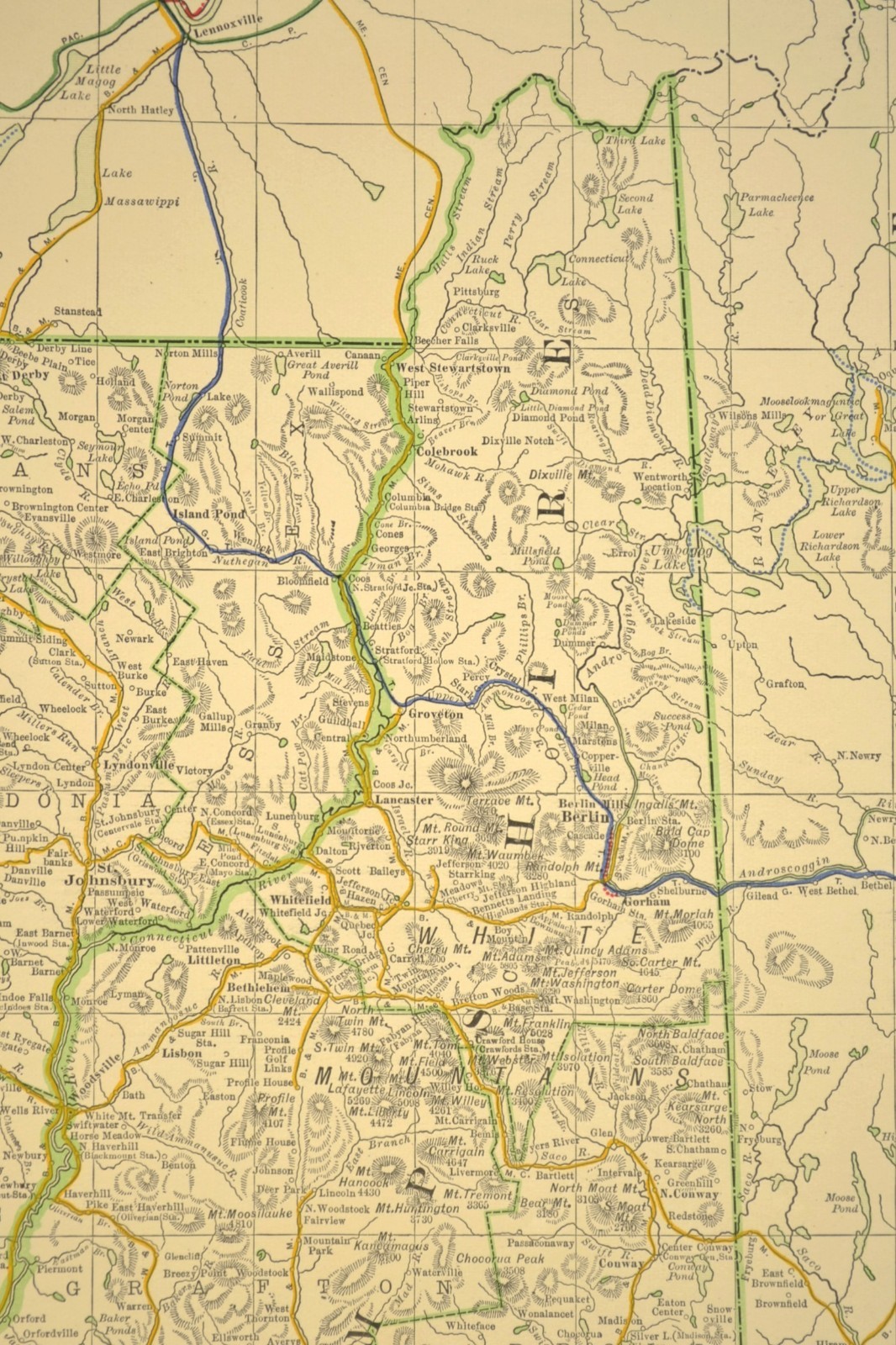 1914 Antique Map of VERMONT Railroads Map NEW HAMPSHIRE ORIGINAL Atlas Map DATED