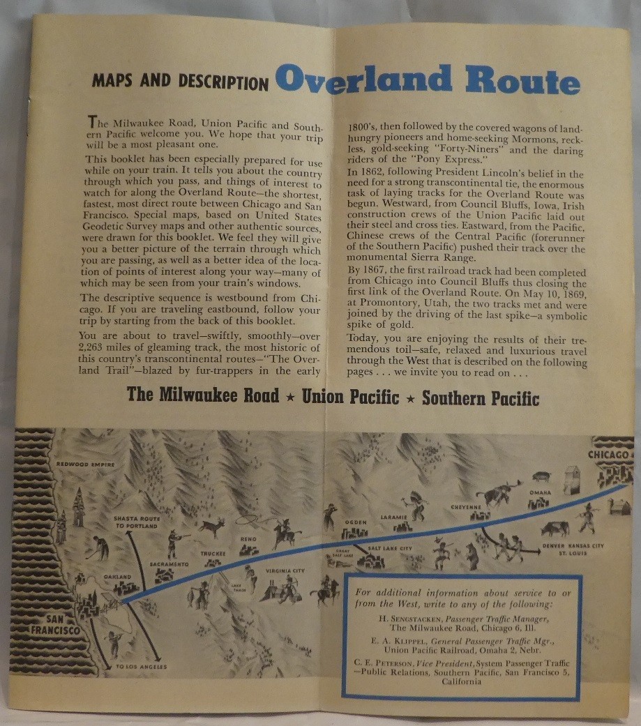 Railroad Map Union Pacific, Southern Pacific, Milwaukee Rd Overland Route 1957