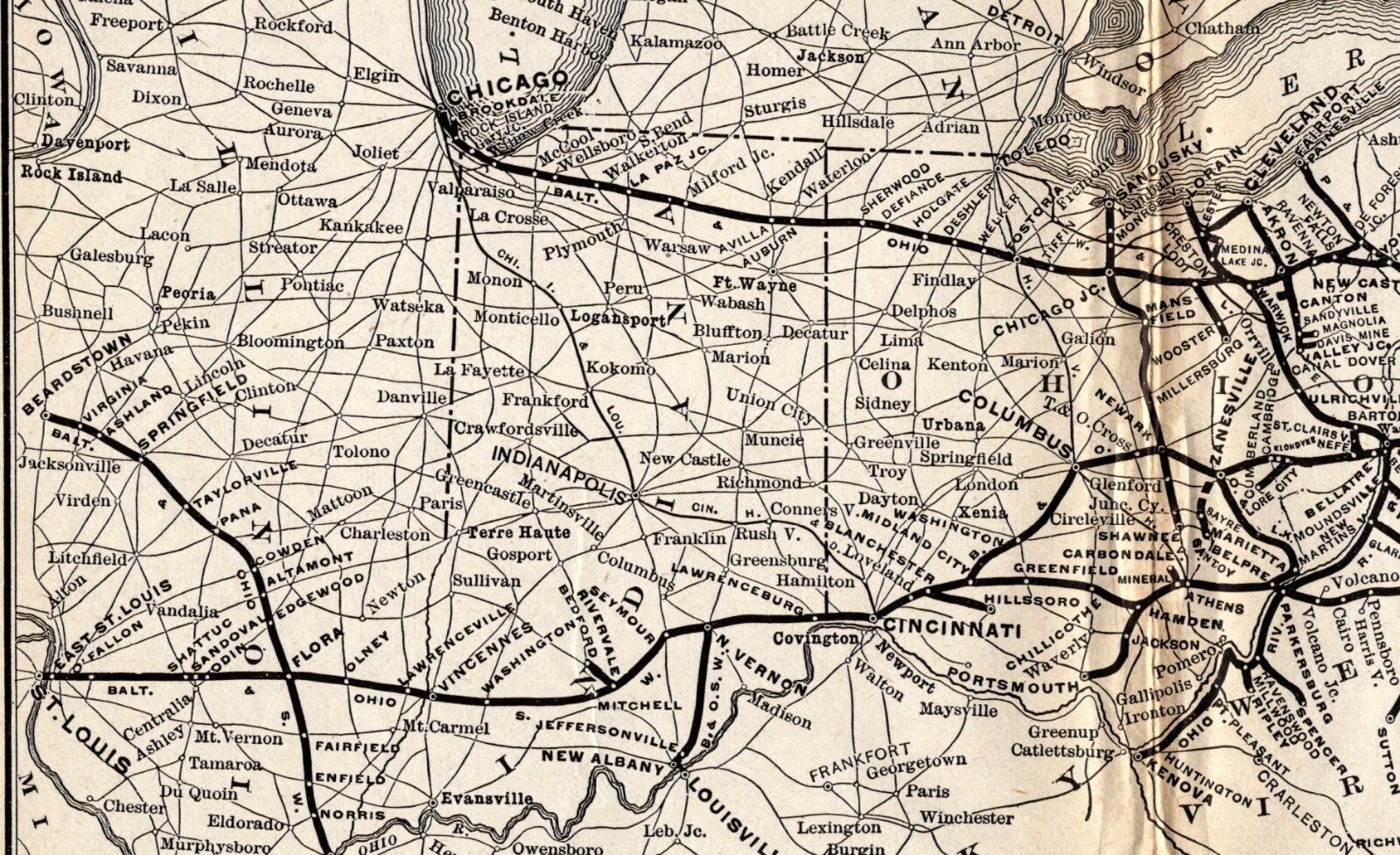 1910 Antique Baltimore & Ohio Railroad Map Vintage B & O Railway Map 2205
