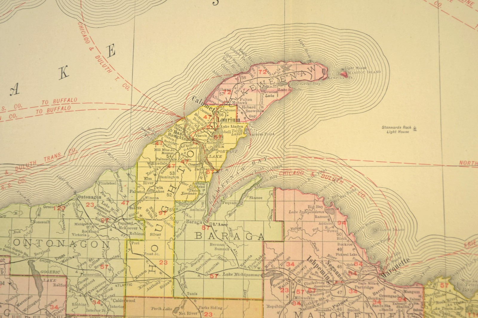 1911 Antique Northern Michigan Railroad Map ORIGINAL Atlas Map DATED