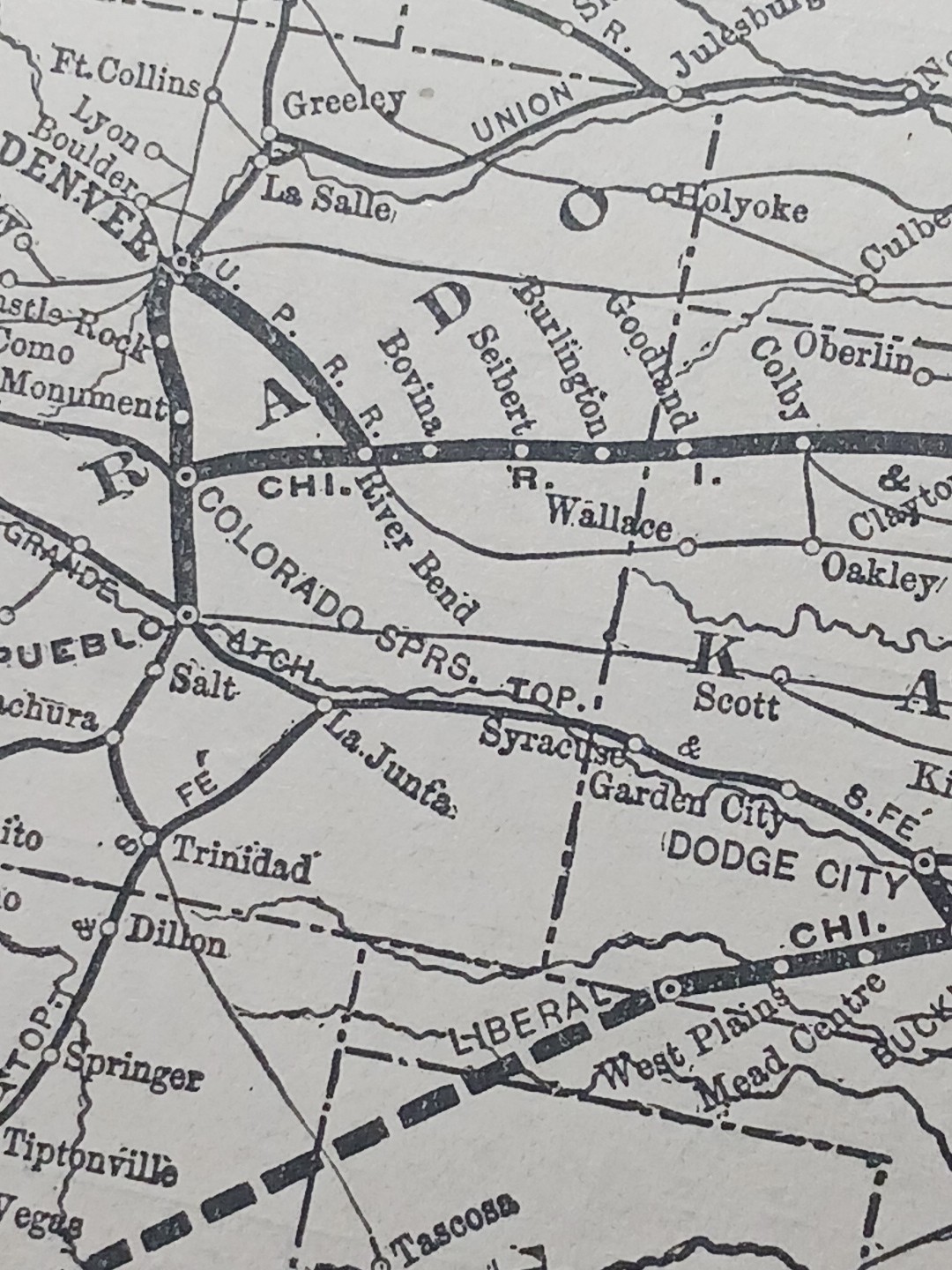 1901 Railroad Map CHICAGO ROCK ISLAND & PACIFIC RAILWAY SYSTEM all Train Routes