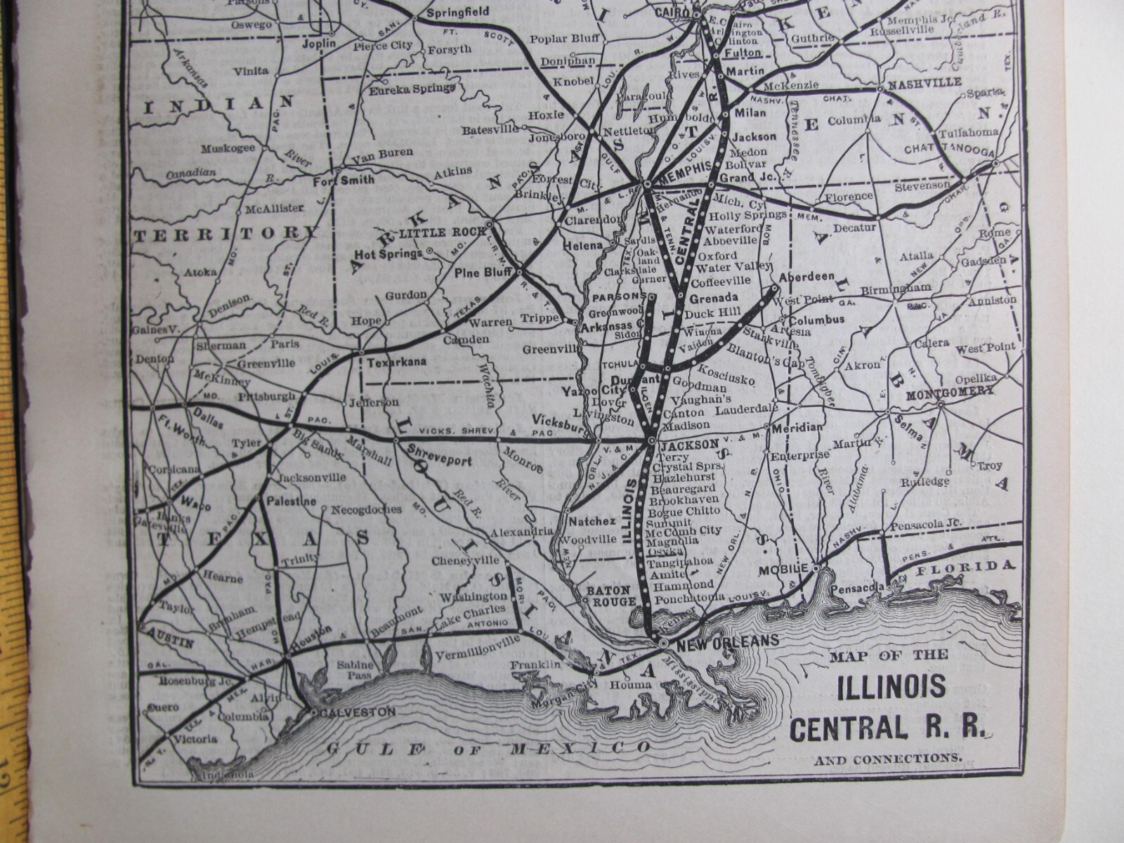 1890 NOV ILLINOIS CENTRAL RAILROAD ORIGINAL SYSTEM MAP LA AL TN KY RRs