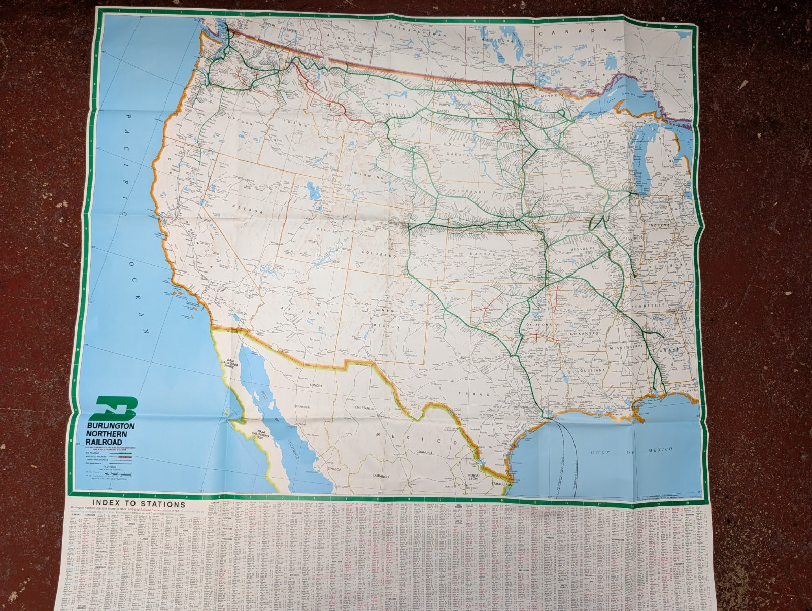 BN ORIGINAL BN BURLINGTON NORTHERN SYSTEM MAP FROM 1994