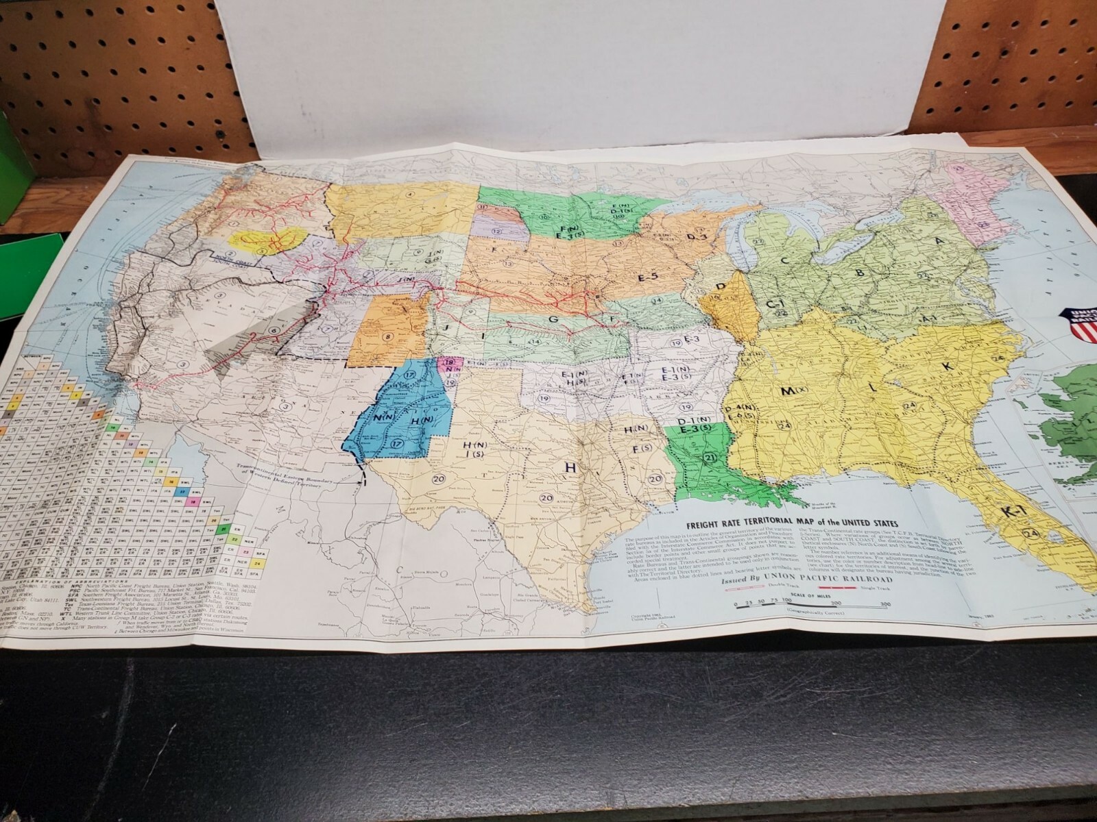 January 1965 Union Pacific Railroad Freight Rate Territorial Map