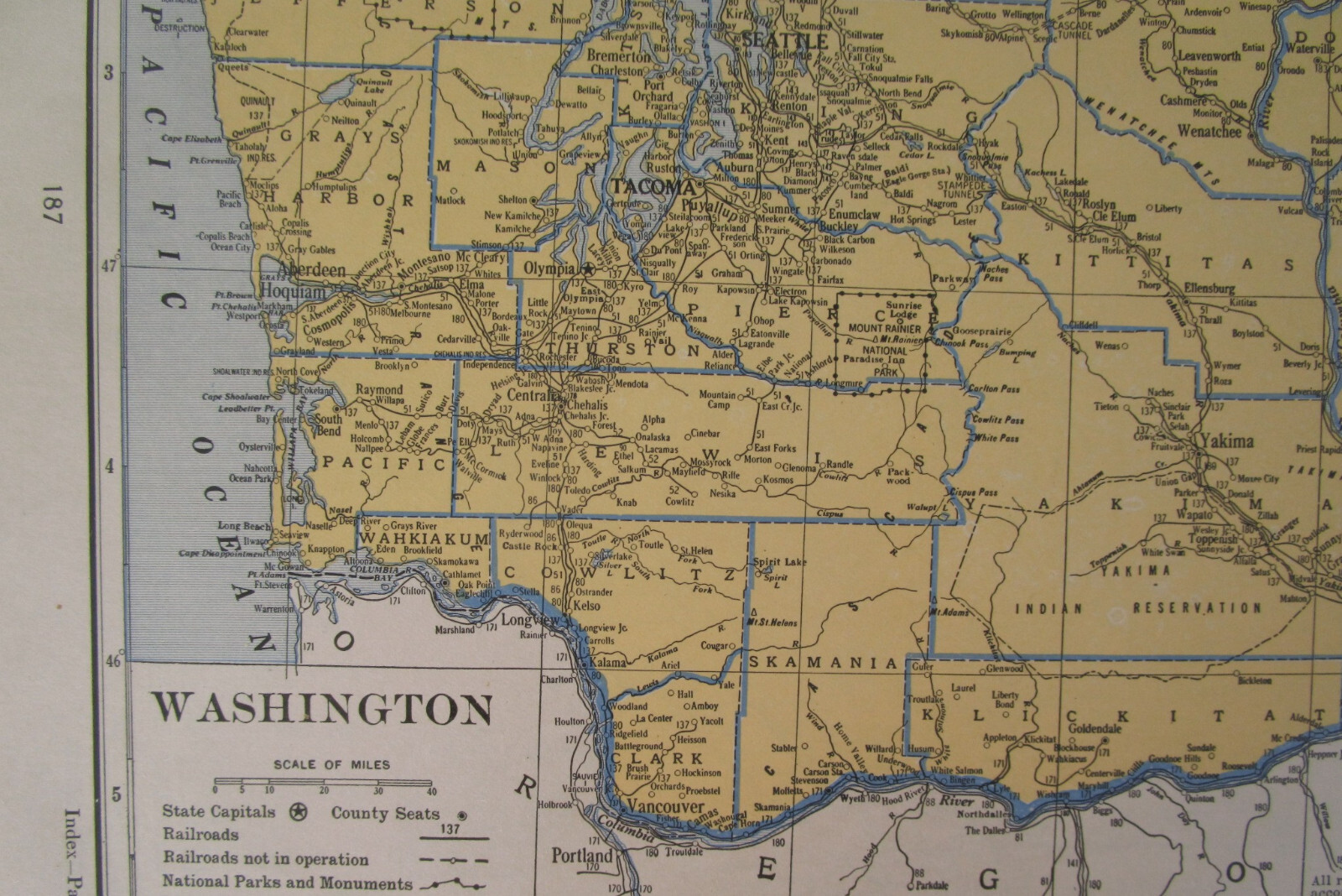 WA WV 1934 WASHINGTON State RAILROAD Map. Twin City RR or WEST VIRGINIA B&O PRR