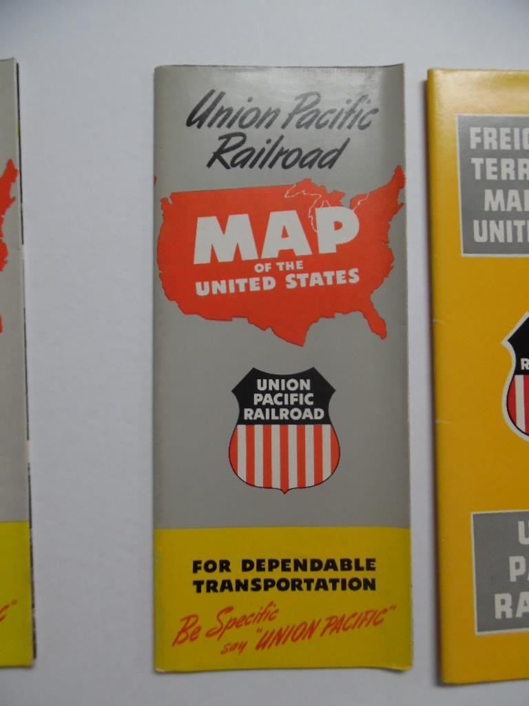 1952 to 1956 UNION PACIFIC RAILROAD USA MAP LOT of 3 Freight Rate More Vintage