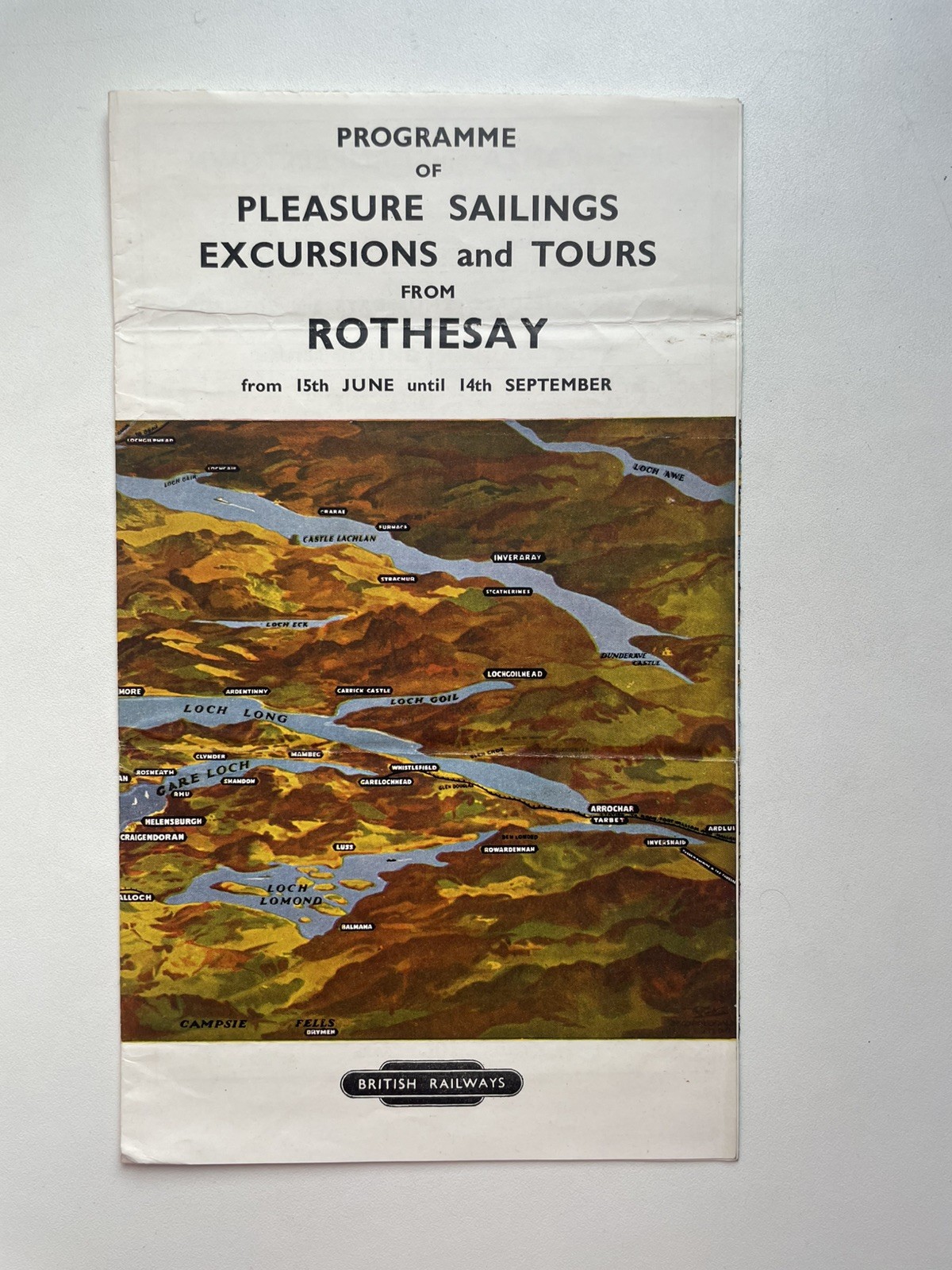 1950s programme / timetable for sailings and tour in Rothesay – British Railways