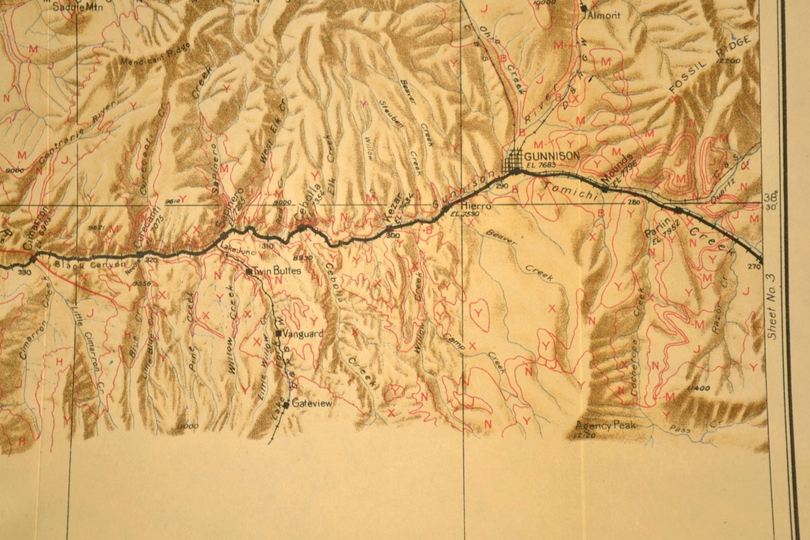 1922 Antique Denver Rio Grande Railroad Map Montrose Colorado Delta CO Gunnison